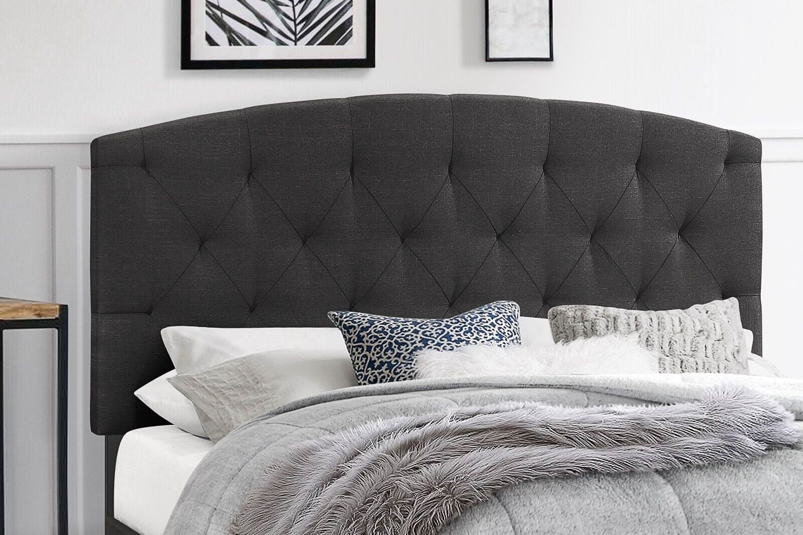 Modern Contemporary 1pc Queen Platform Bed DarK Gray Color Fabric Upholstered Bedroom Furniture