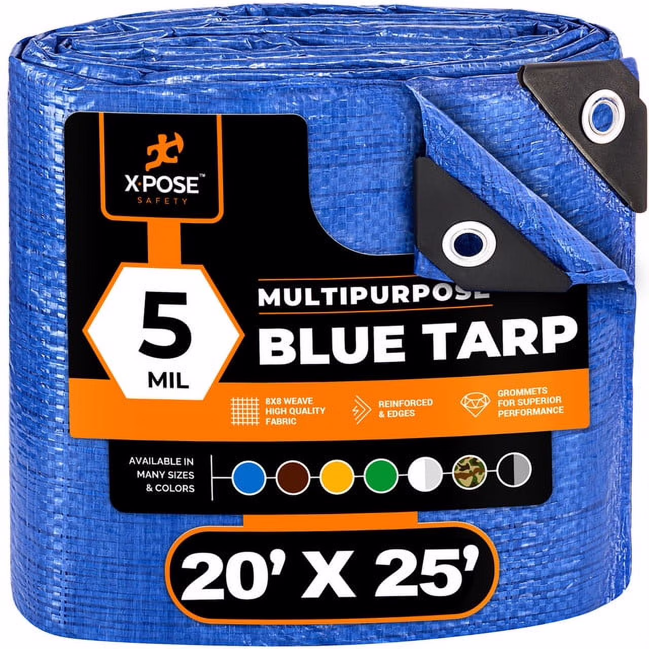 Xpose Safety Better Blue Poly Tarp 20' x 25' - Multipurpose Protective Cover - Lightweight, Durable, Waterproof, Weather Proof - 5 Mil Thick Polyethylene