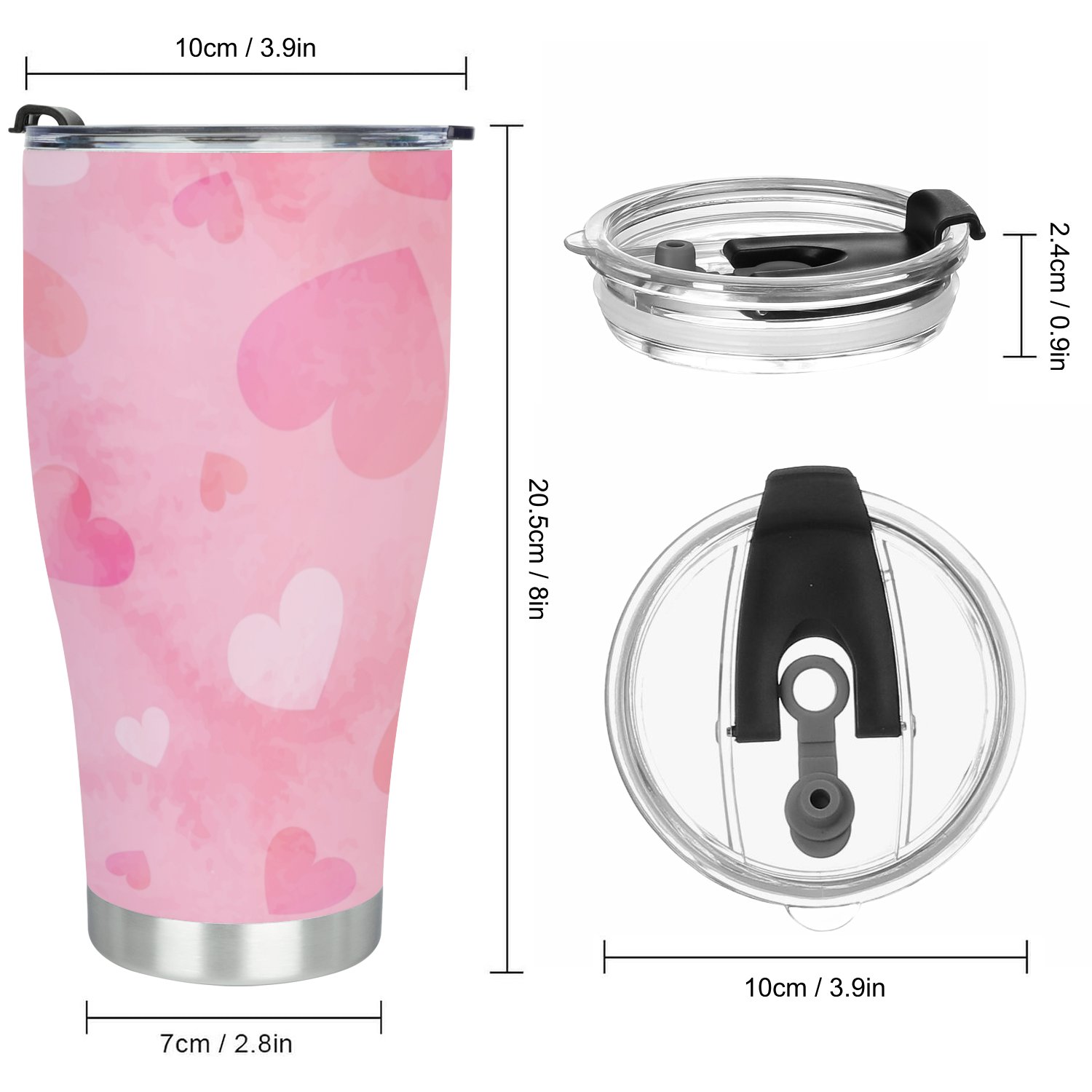 Hidove Stainless Steel Tumbler, Watercolor Heart Valentine 30oz Leak Proof & Stainless Steel Bottle for Hot & Cold Drinks - Coffee Travel Mug, Water Metal Canteen, Thermal Cup