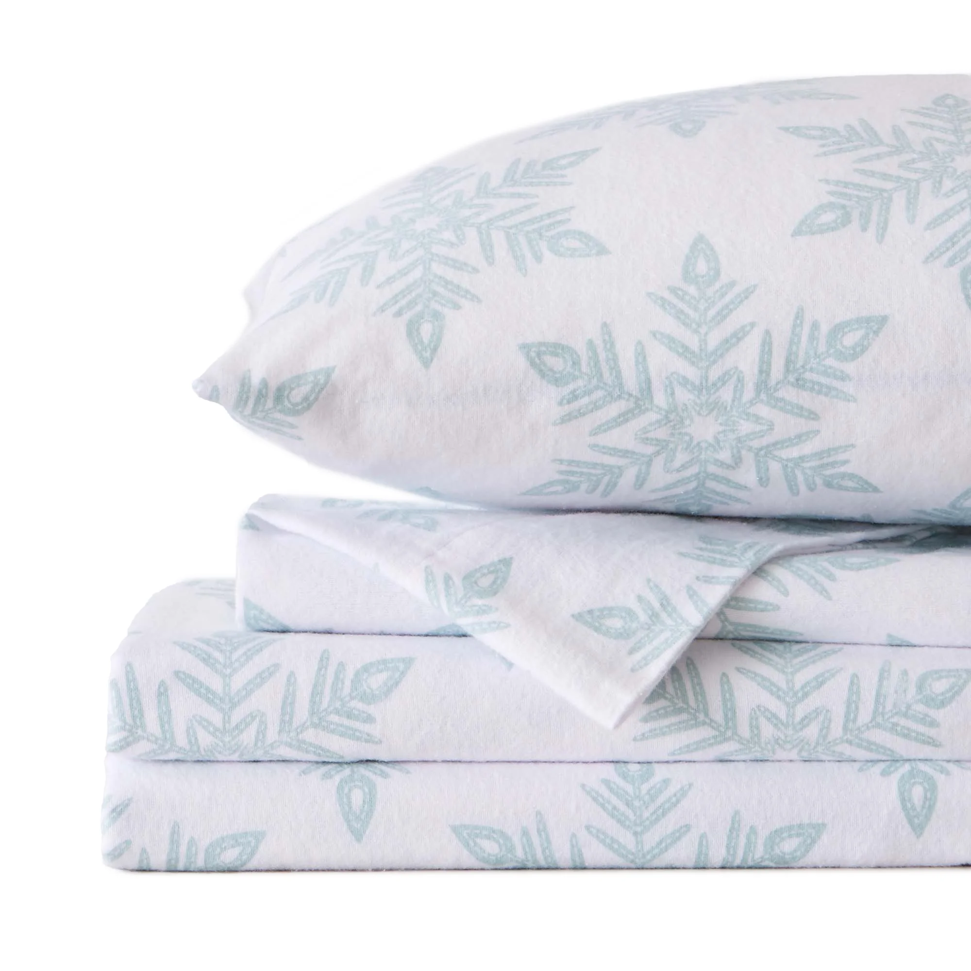 Great Bay Home Turkish Cotton Printed Flannel Sheet Set  (Queen, Snowflake - Simple White)