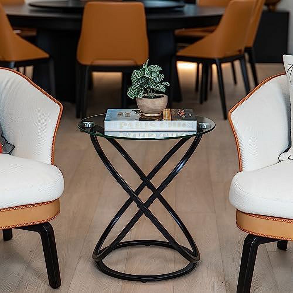 . Modern  Decor - Galaxy Small Round Clear Tempered Glass and Metal Frame Side Table - Bedside Table \u2013 End Table - Accent Table (Black/Clear)
