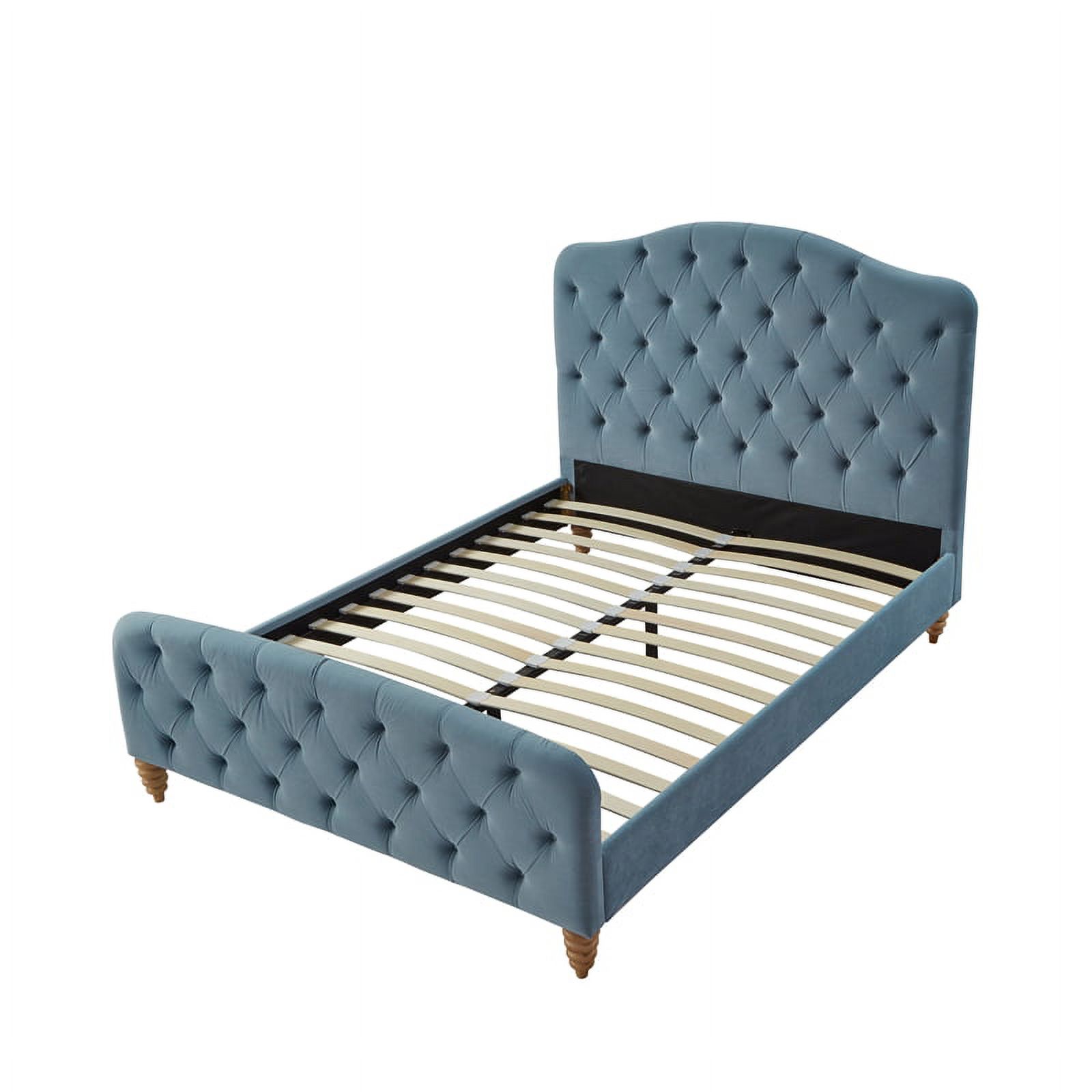 Calliope Bed Light Blue Velvet Queen Diamond Tufted Headboard and Footboard