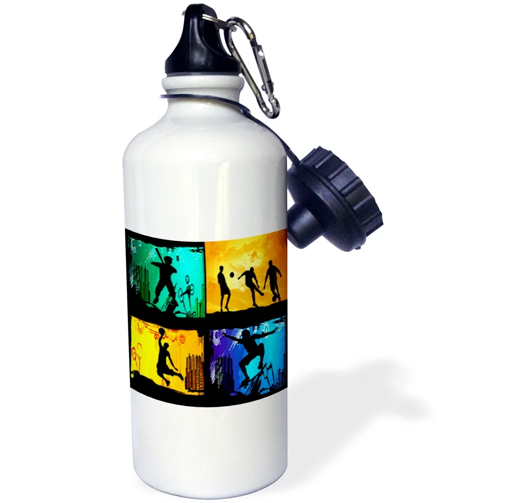 3dRose Skateboarding baseball basketball soccer, Sports Water Bottle, 21oz