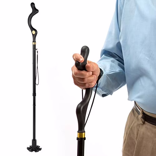 Walking Cane Adult Self-Standing Foldable Collapsible Adjustable Black