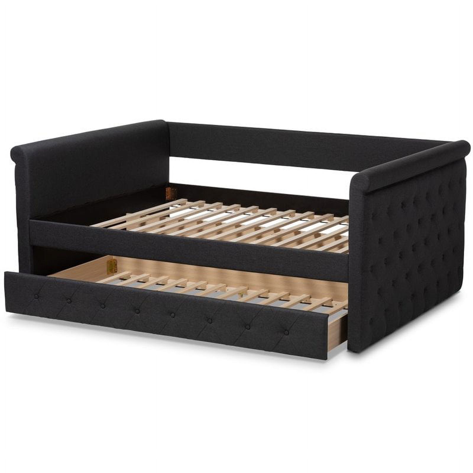 Bowery Hill Fabric Tufted Full Daybed with Trundle in Dark Gray