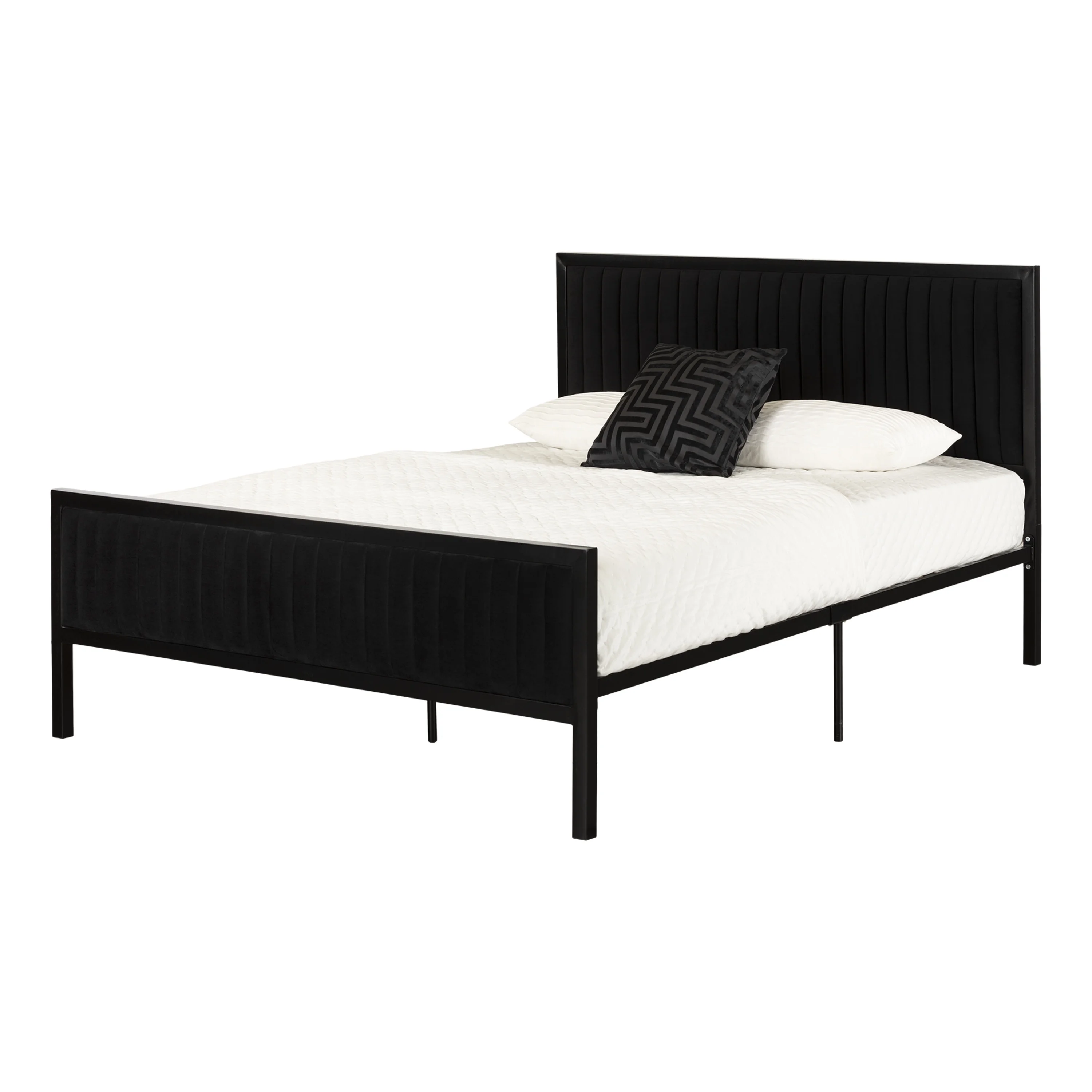 Maliza Upholstered Queen Metal Bed, Black