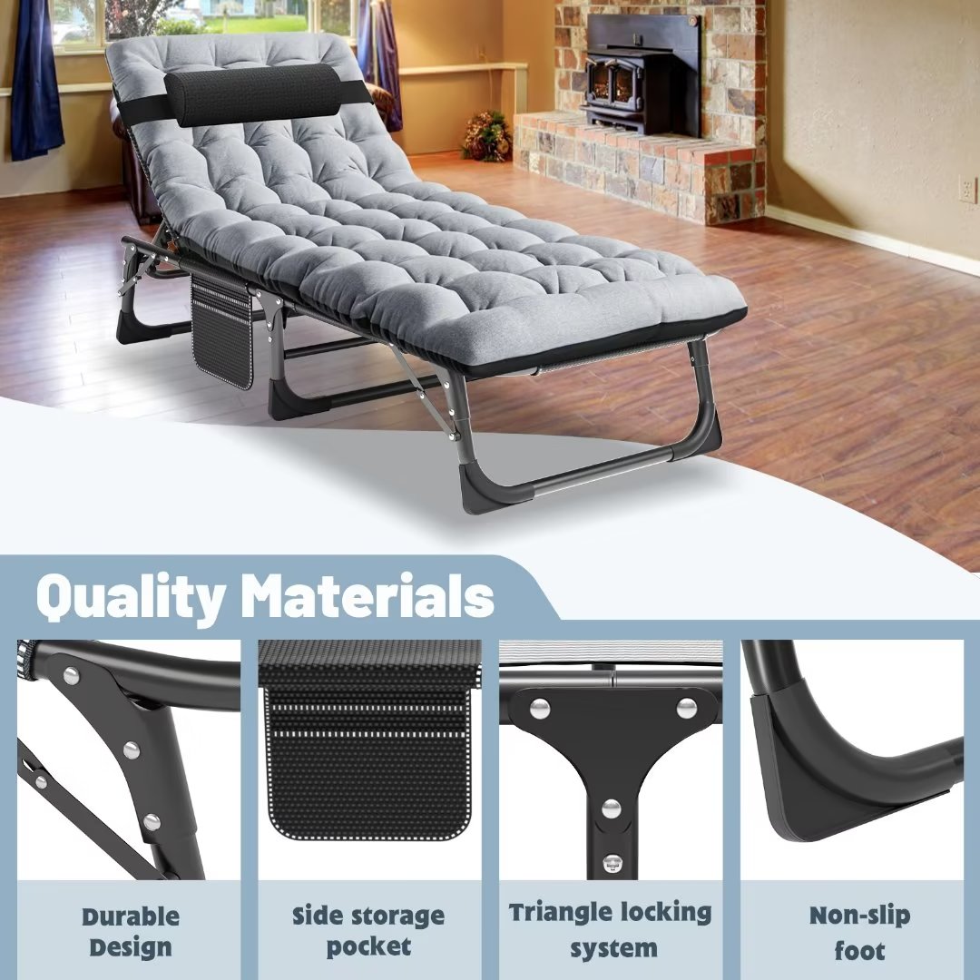 Docred 4-Fold Sleeping Cots , Adjustable 4-Position Folding Bed with 2-Sided Mattress & Pillow, Rollaway Guest Bed