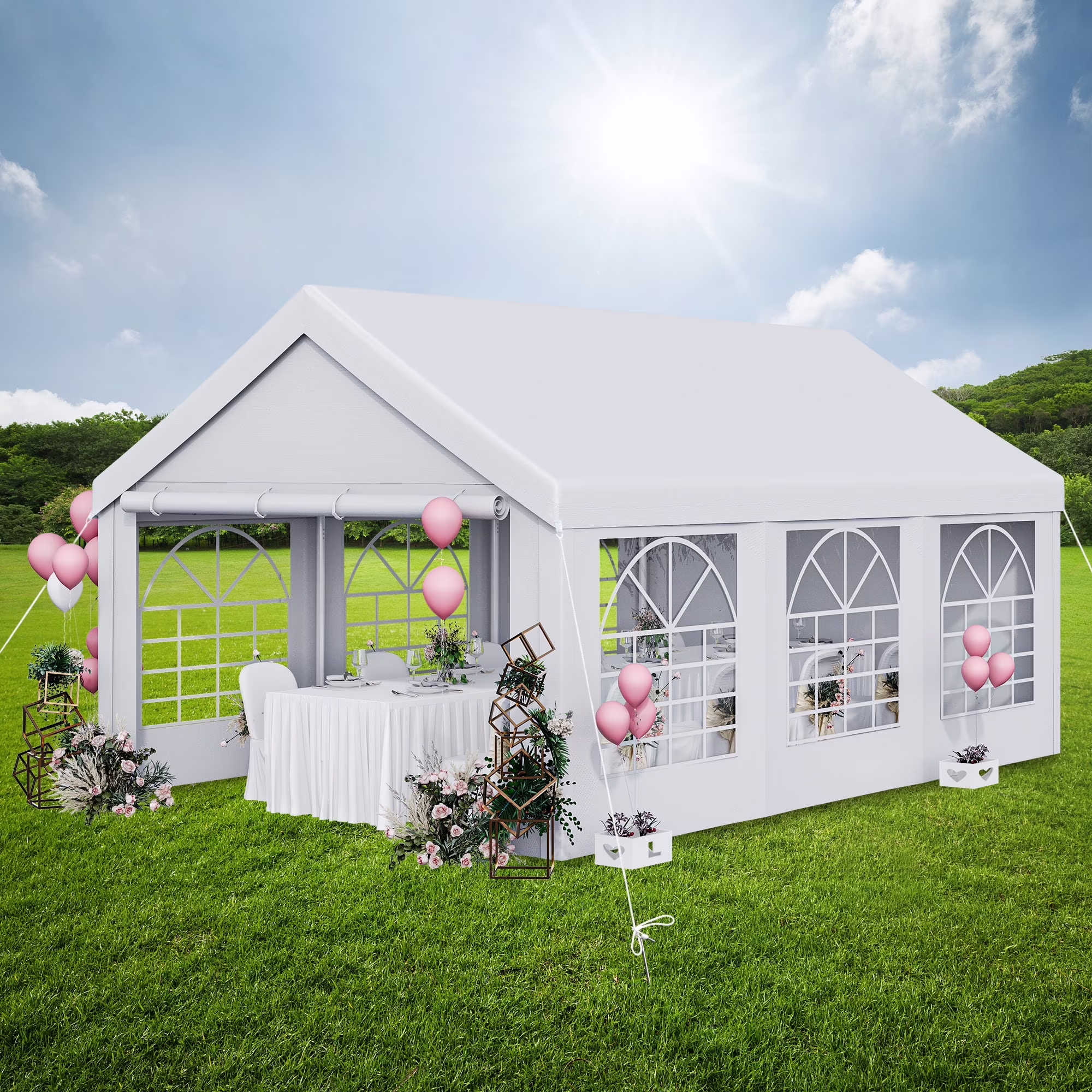 Dextrus 13x20FT Party Tent, Outdoor Canopy Event Tent with Removable Sidewall Windows, for Commercial, Weddings, Parties, and Sheltered Gatherings, White