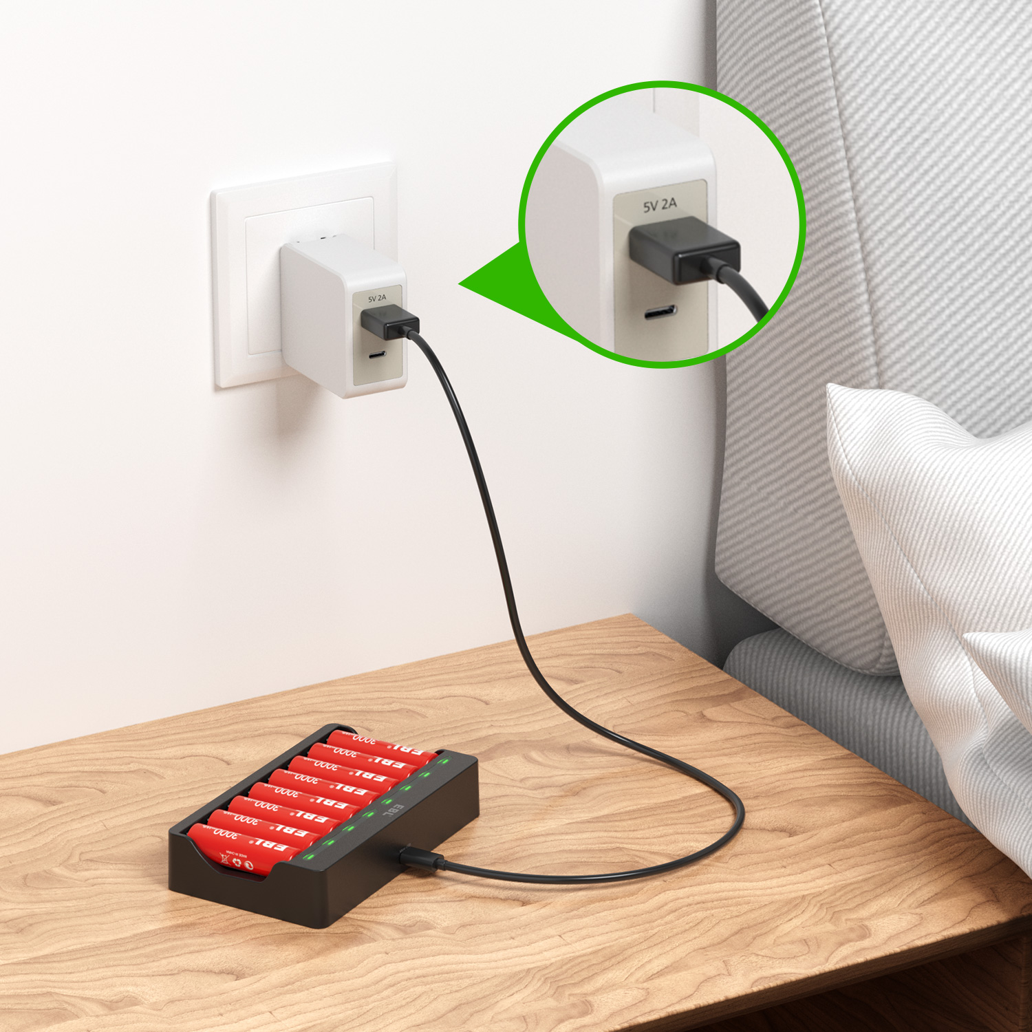 EBL Lithium-Ion Rechargeable AA Batteries (8-Pack) + 8 Slots Smart Battery Charger