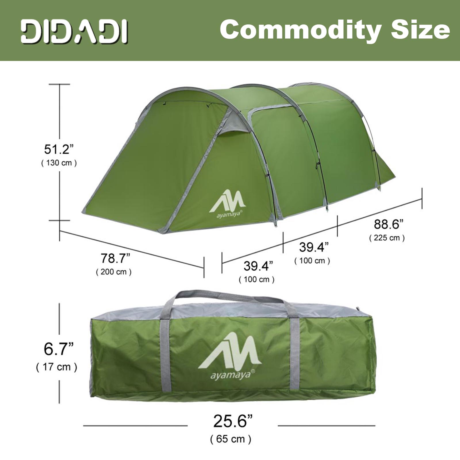 DIDADI 3 Person Easy Pop Up & Set Up Camping Tent,Waterproof Automatic Tunnel Tent,Setup 2 Doors Family Hiking Tent ,Detachable Bedroom & Vestibule Survival Tents for Camping Hiking & Traveling