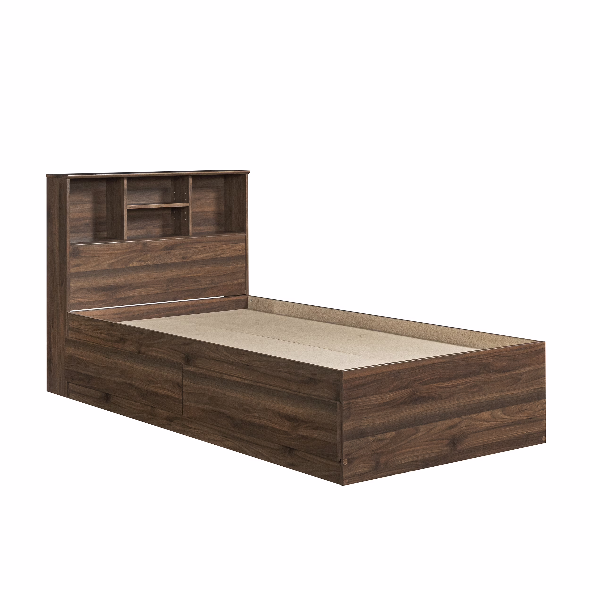 Your Zone Storage Bed with Bookcase Headboard, Twin, Canyon Walnut Finish