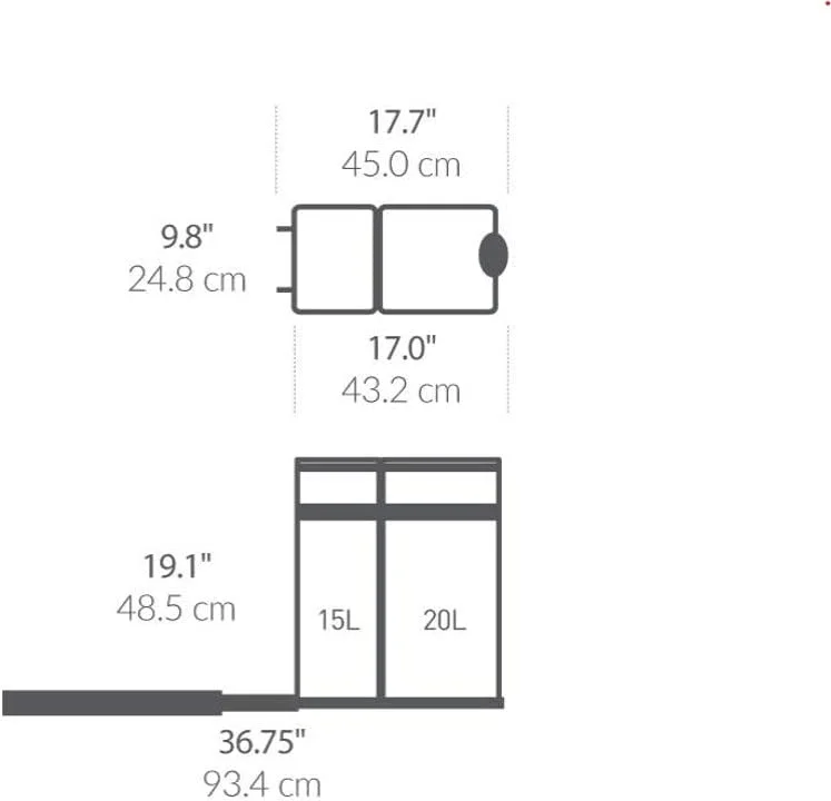 35 Liter / 9.3 Gallon Dual Compartment Under Counter Kitchen Cabinet Pull-Out Recycling Bin and Trash Can