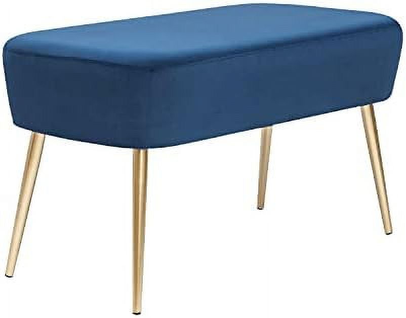 KHBIULIFE Upholstered Velvet Blue Ottoman Bench  35 inch Entryway Bench  End of Bed Bedroom  Footrest Stool with Golden Metal Legs for Bedroom  Living Room