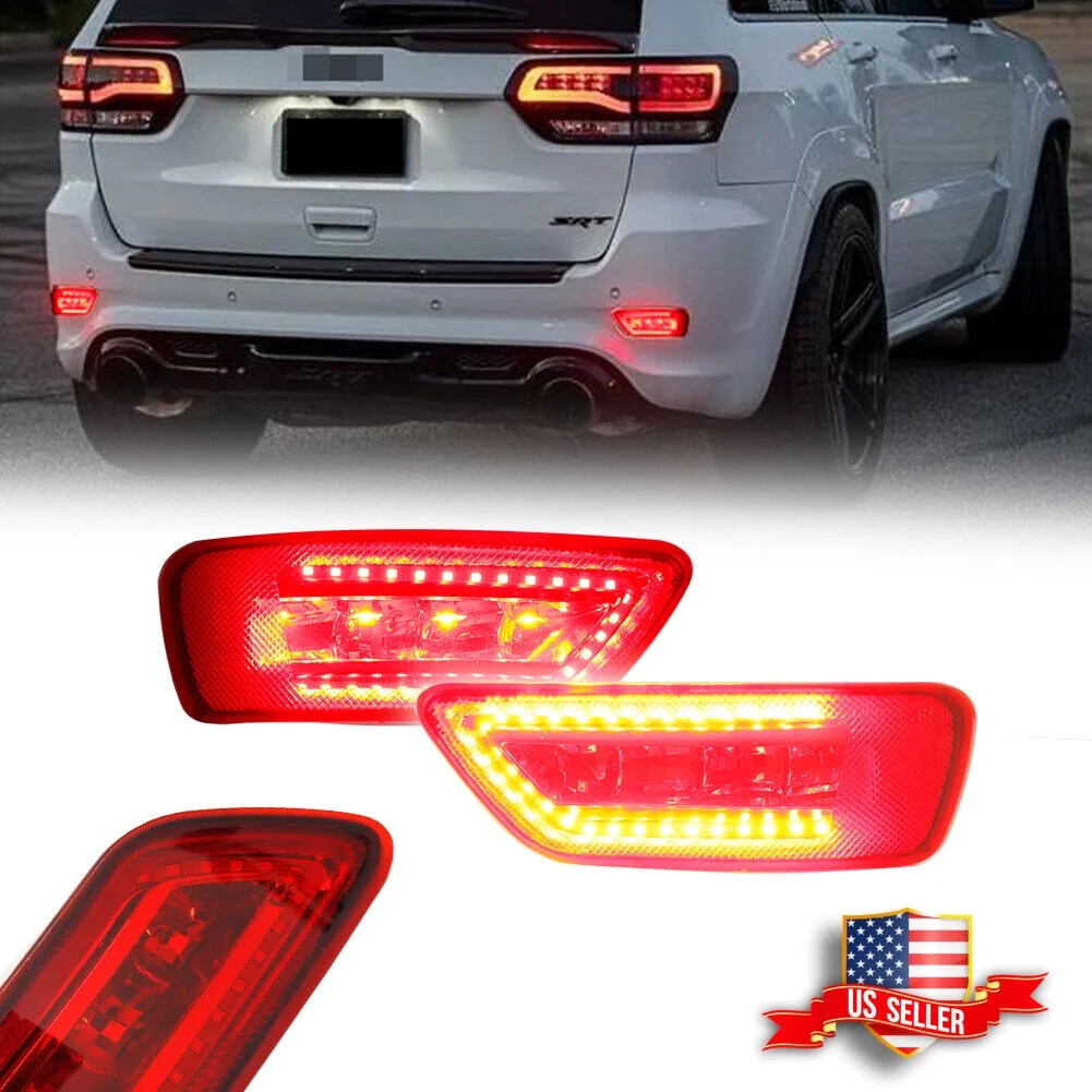 GTINTHEBOX 2x Red Lens Rear Bumper Tail Brake Lights For 2011-2020 Jeep Grand Cherokee Compas