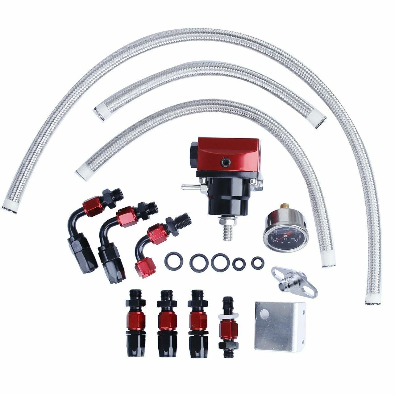 Fuel Pressure Regulator Kits FPR Gas /Oil 0-100psi Gauge 6AN AN6 Line