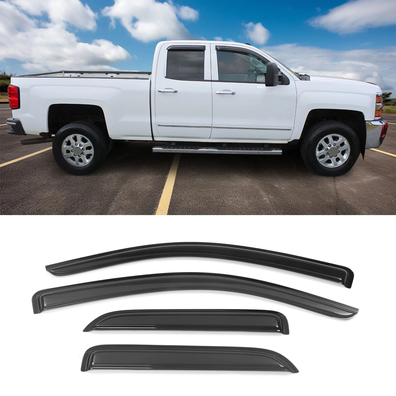 Ikon Motorsports Compatible with 14-18 Chevy Silverado GMC Sierra Extended Cab Acrylic Window Visors Vent Deflector Rain Guard 4Pc Set Outside Mount 2014 2015 2016 2017 2018