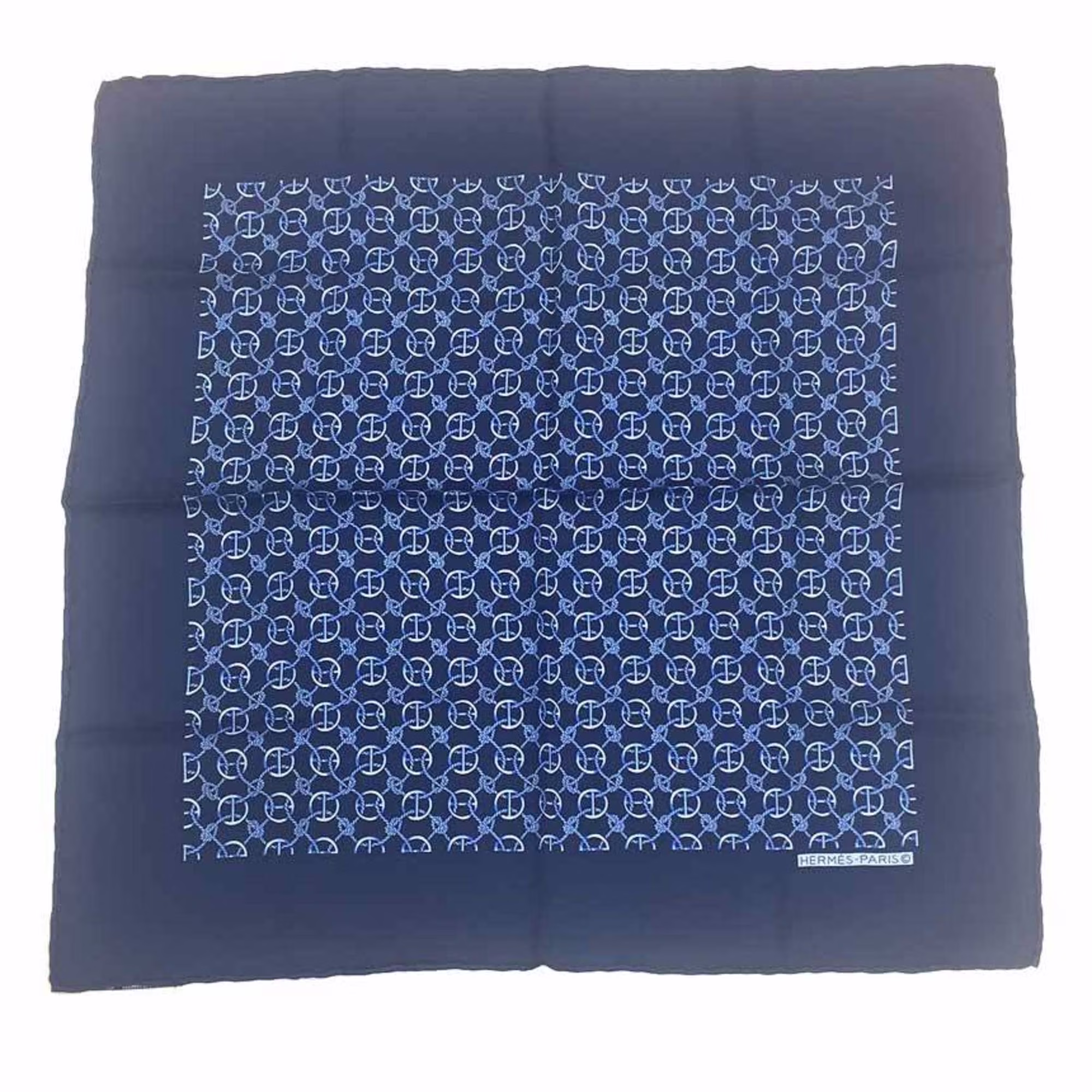 Pre-Owned Hermes HERMES Men's Pocket Square Chaine d'Ancre Scarf Muffler POCHETTE TWILL 100% Silk Navy Neckerchief Bandana Small aq6231 (Like New)