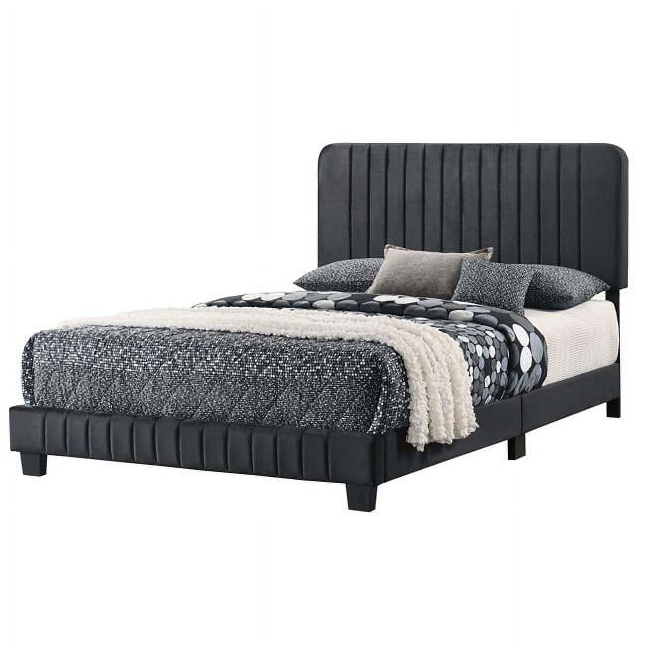 Passion Furniture  Lodi Velvet Upholstered Channel Tufted Panel Bed, Black - King Size