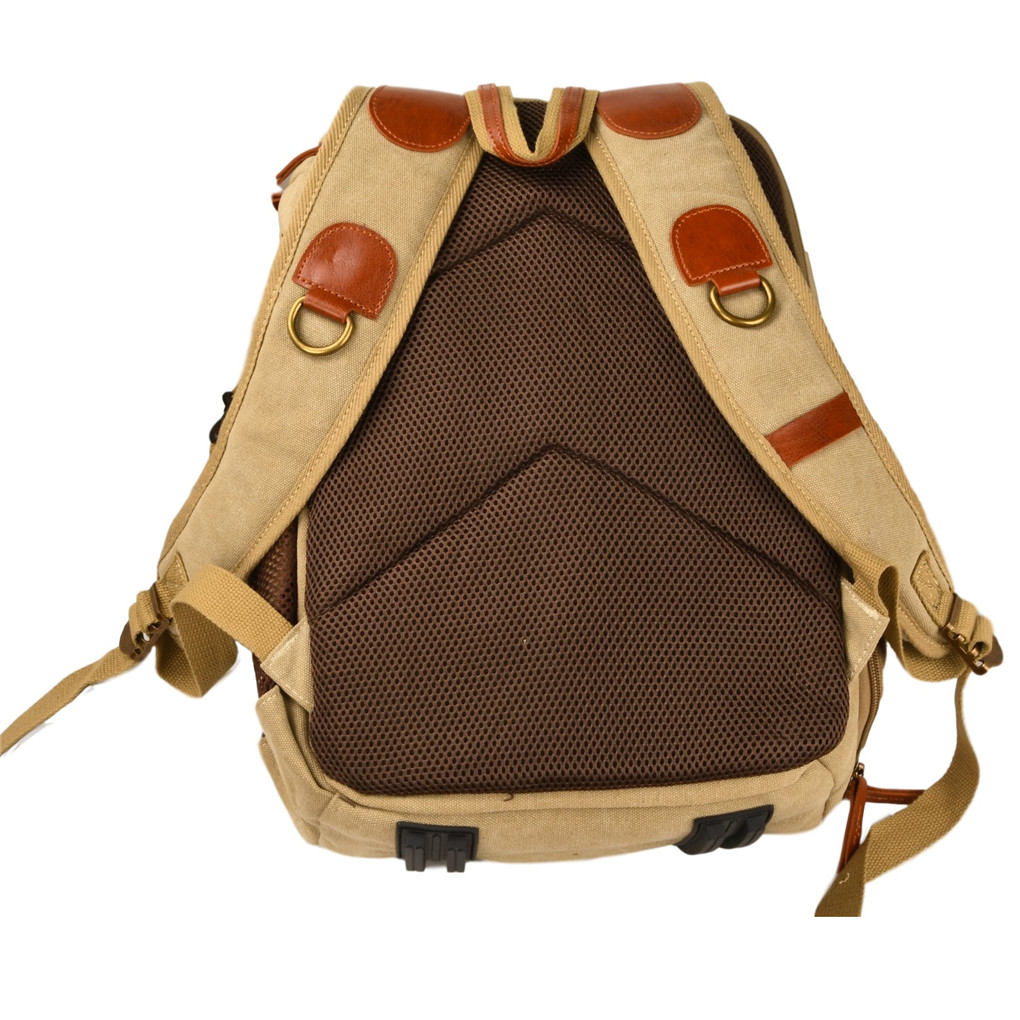 Camera Backpack Large Capacity Camera Storage Bag Breathable Adjustable Canvas Rucksack, Grey Khaki