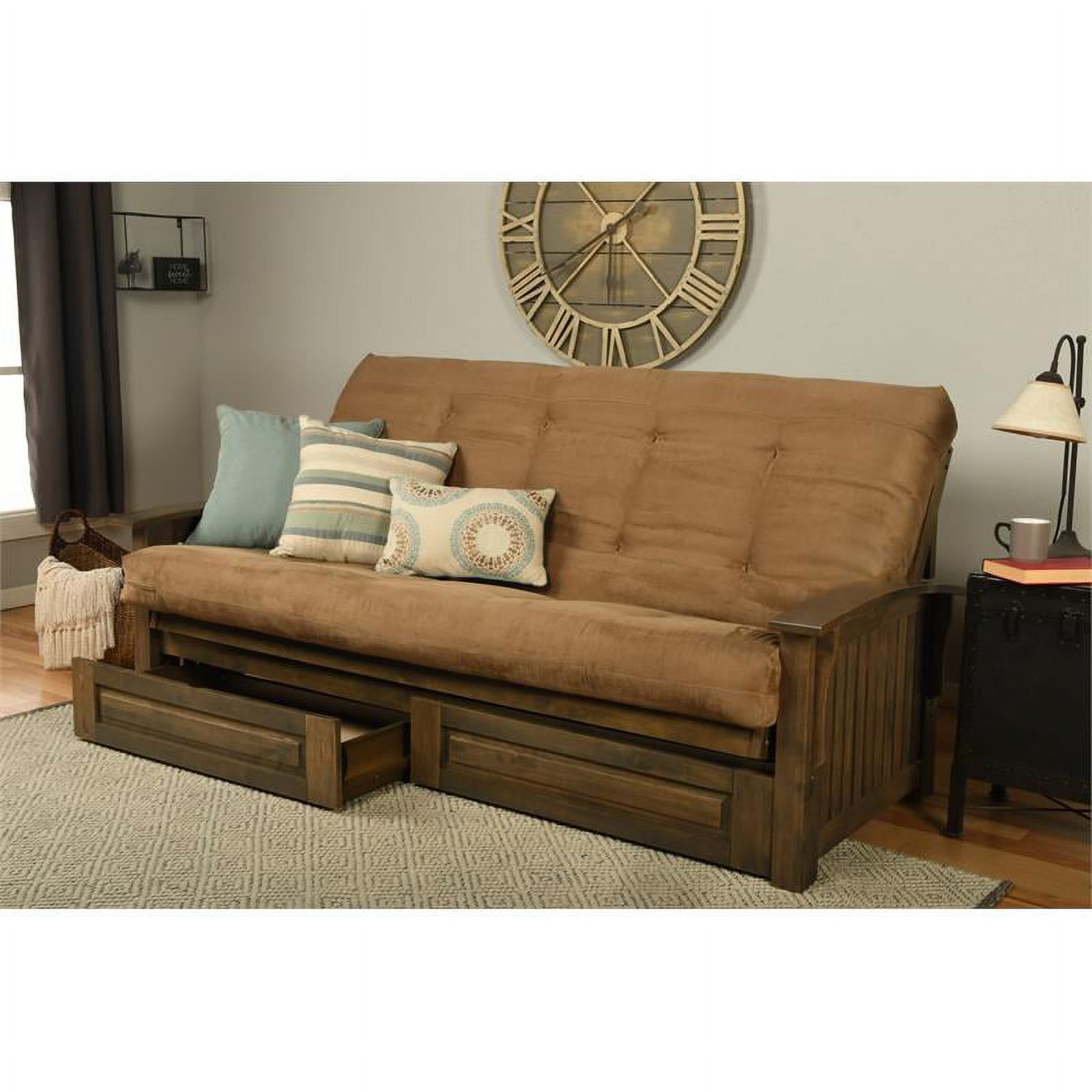 Bowery Hill Queen-size Wood Storage Futon-Suede Peat Mattress