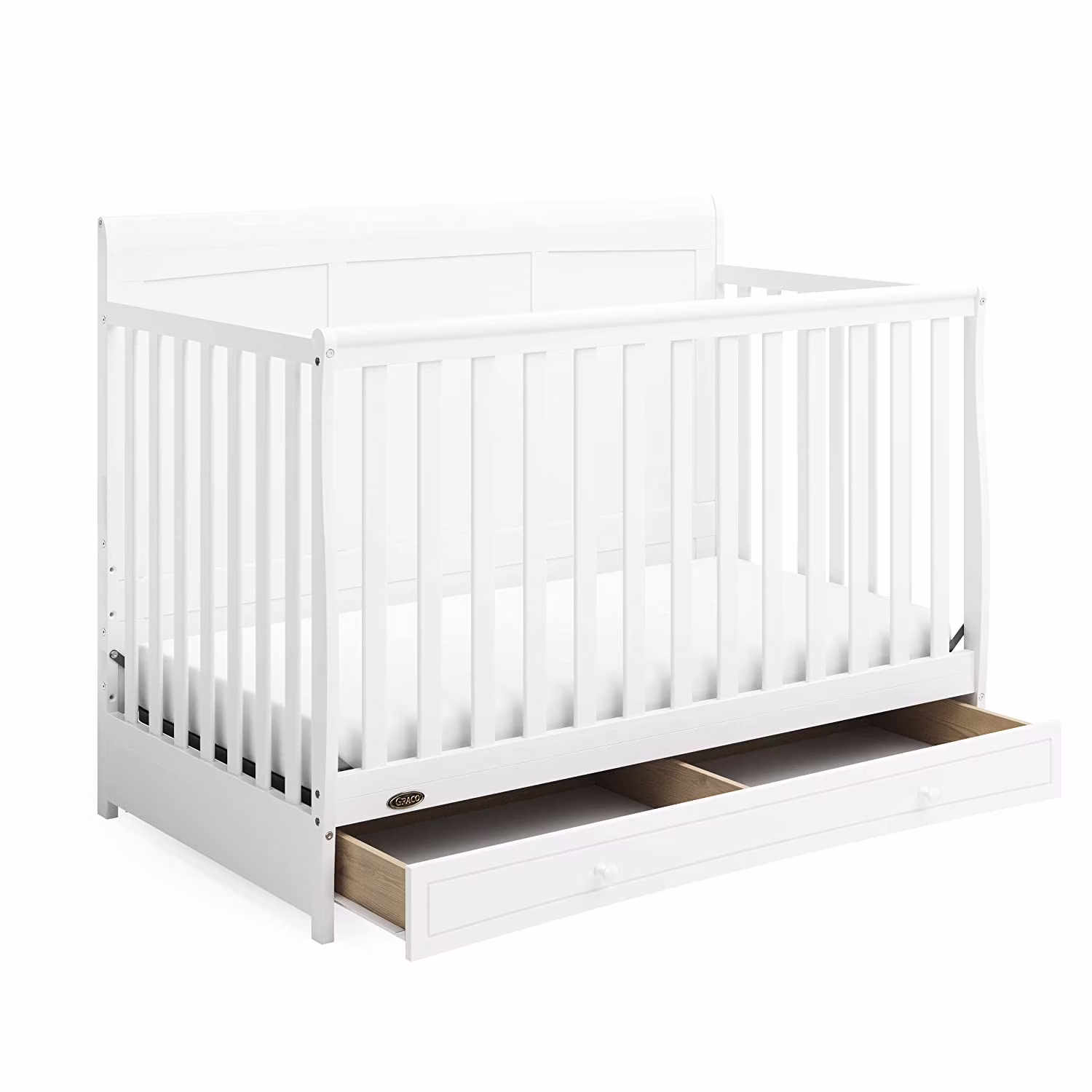 WAGEE Asheville 4-in-1 Convertible Crib with Drawer (White) – GREENGUARD Gold Certified, Crib with Drawer Combo, Full-Size Nursery Storage Drawer, Converts to Toddler Bed, Daybed and Full-Size Bed