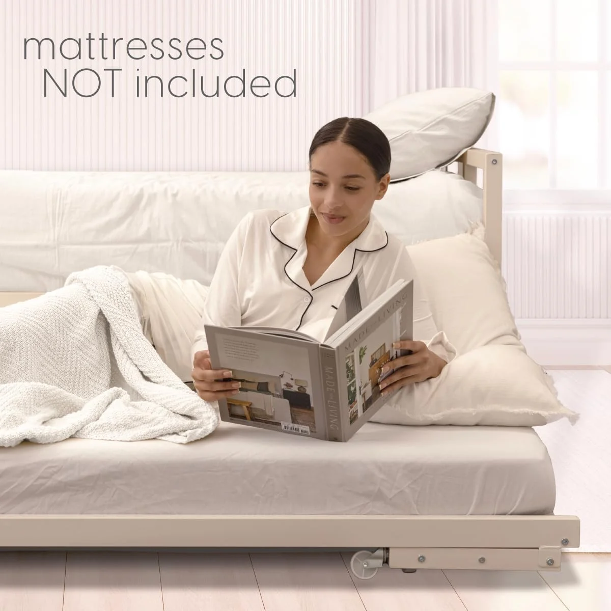 Twin Daybed and Fold- Up Trundle Set, Frame - Mattresses Sold Separately (White)