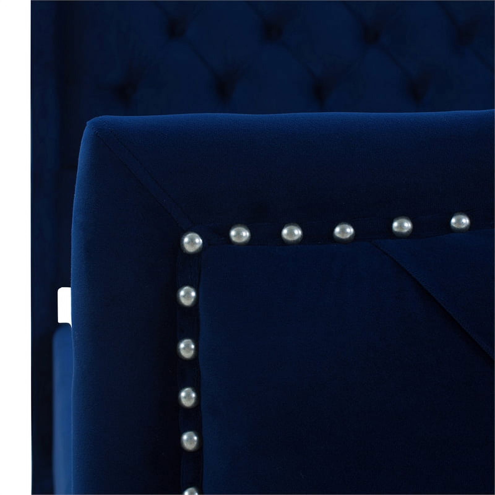 Maklaine Modern Hardwood Tufted Wingback Queen Bed in Navy Blue