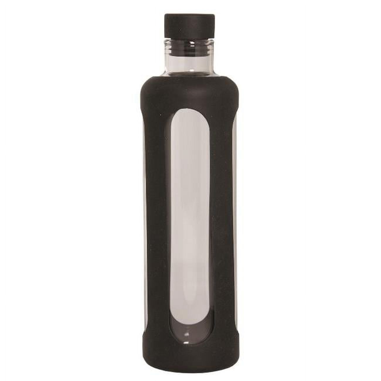 Debco  600 ml 20 oz Glass Water Bottle with Silicone Sleeve - Clear Glass bottle - Black Silicone Wrap / Cap