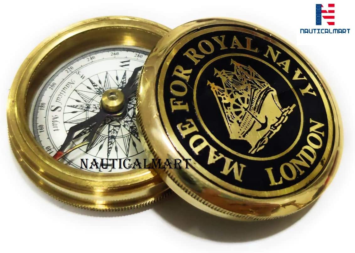 NauticalMart Brass Compass Made for Royal Navy London Personalized Working Compass, Fathers Day, Christmas & Valentines Day Gift