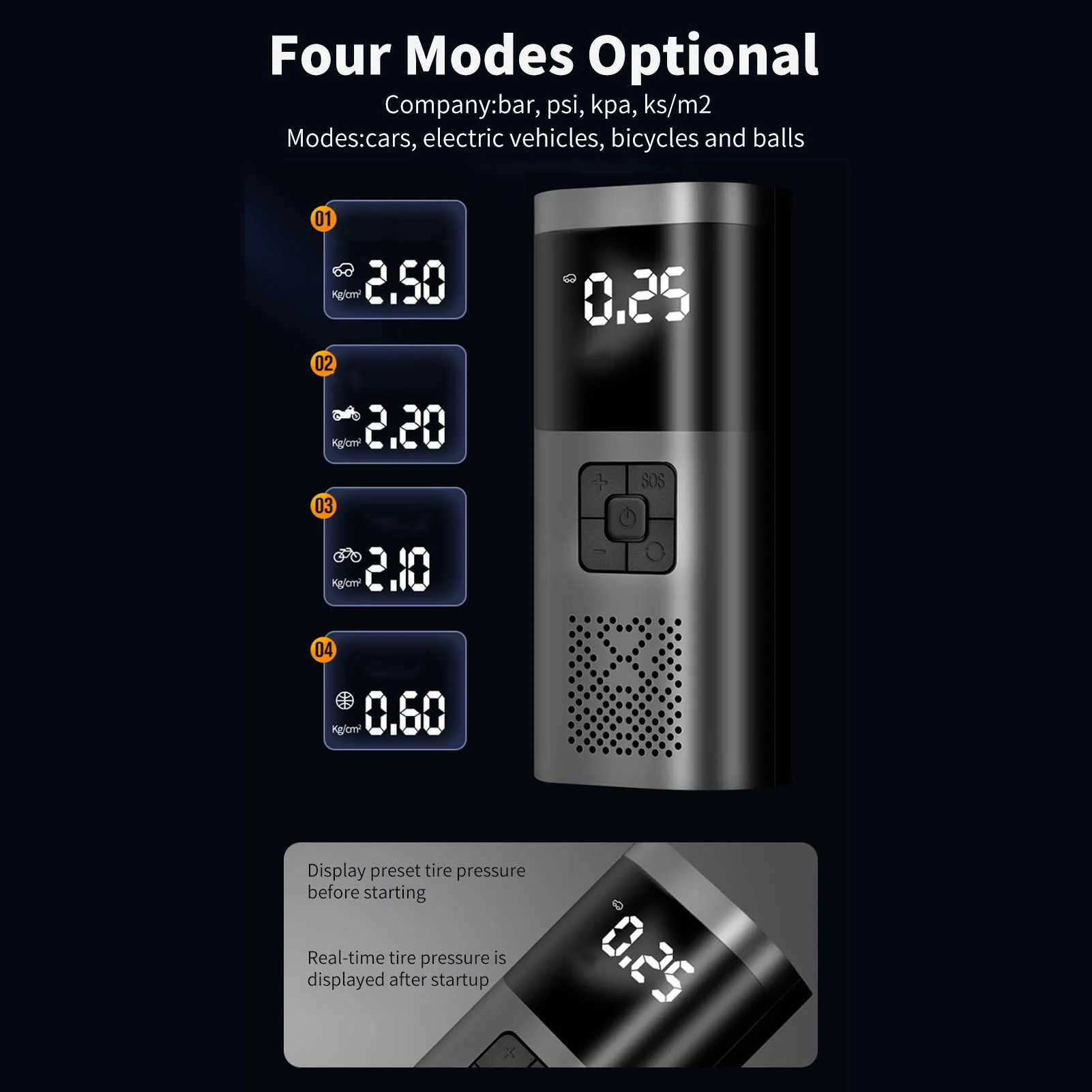 Eccomum Multifunctional Air Pump Portable Car Air Compressor Tire Inflator Air Pump for Car Bike Tires Electric Tire Inflator Tire Pump for Car Bike Motorcycle Ball Wire/Wireless