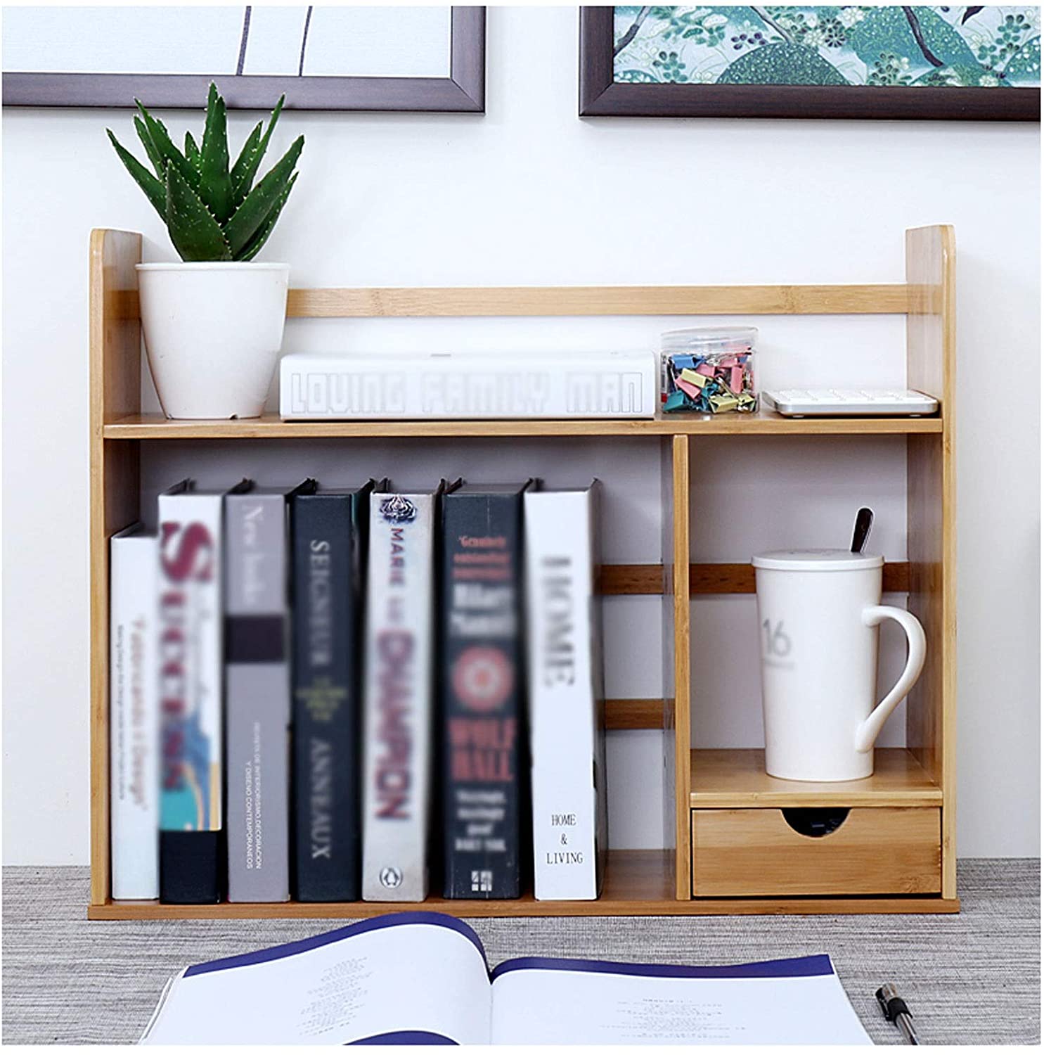 HOOMHIBIU Bookshelf for Bedroom Student Dormitory Desktop Bookshelf Office Multi-Layer  Rack Display Rack  Household Bookcase Rack (with 1 Drawer) Bookcase/Bookshelves