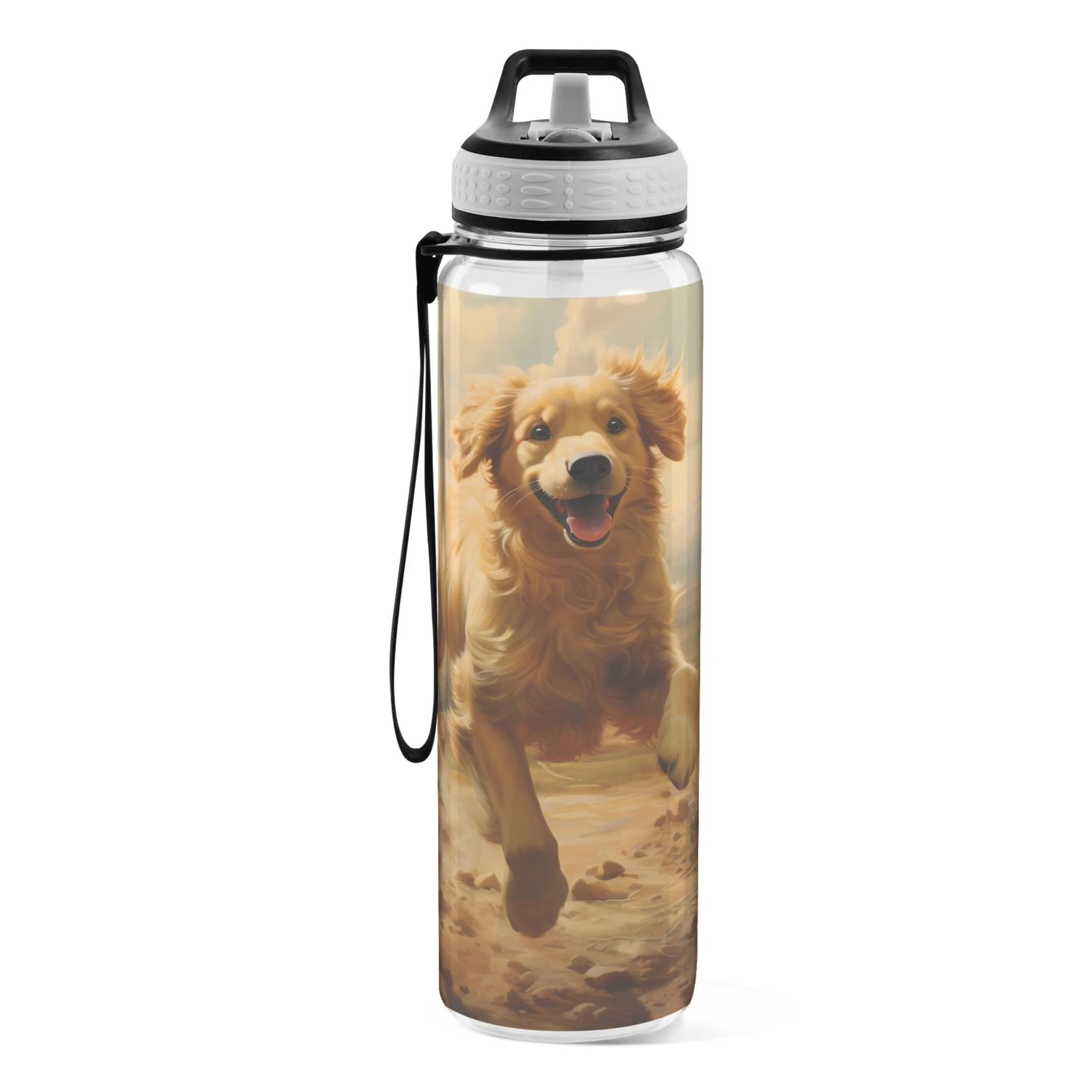Dog Run in Field 32oz Water Bottles with Straw Tritan Leakproof Sports Bottle BPA Free Clear for Fitness Gym Swimming Cycling
