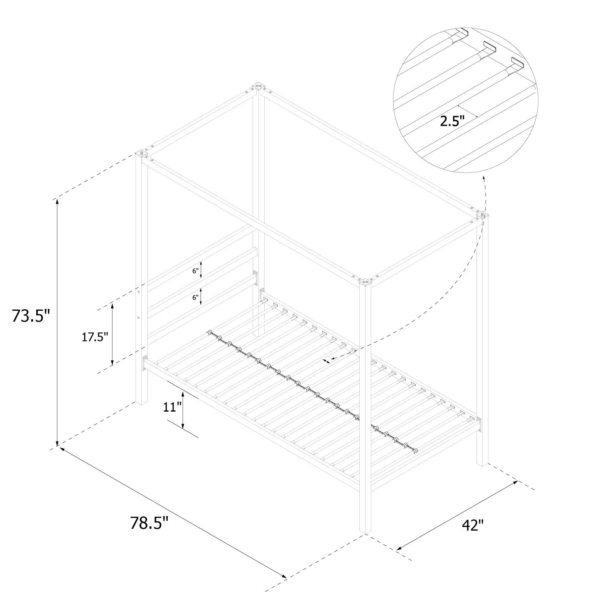 Bellamy Studios Modern Metal Canopy Poster Bed, Twin, White
