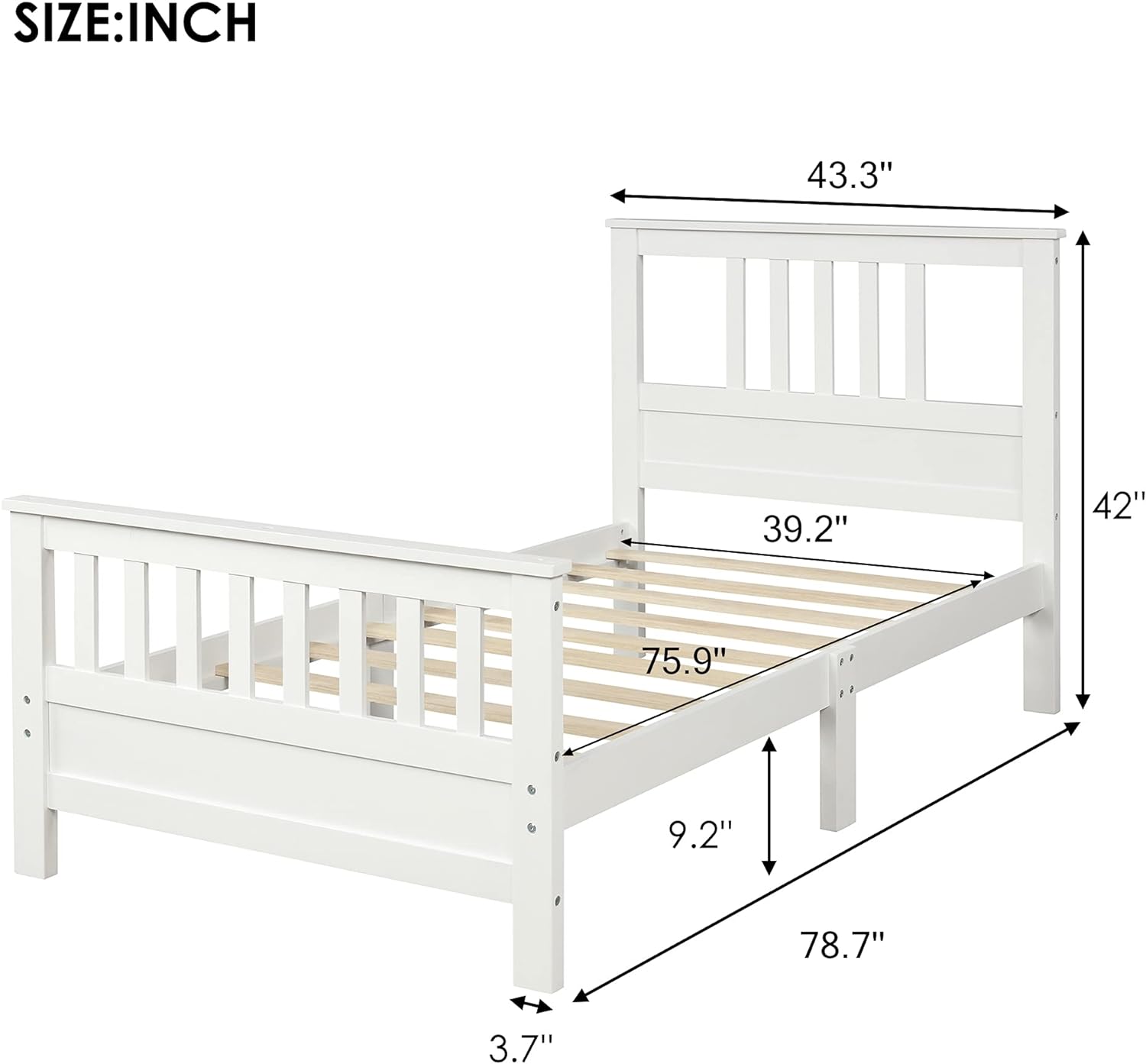 Size Bed Frame With Headboard And Footboard, Wooden Platform Bed Frame With Sturdy Slat Support, No Box Spring Needed (, White)