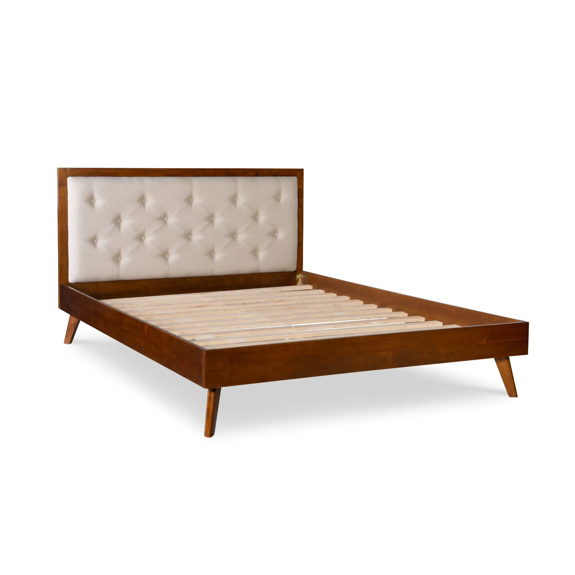 Contemporary Home Living 84.25” Brown and Beige Queen Size Bed Frame with Upholstered Headboard