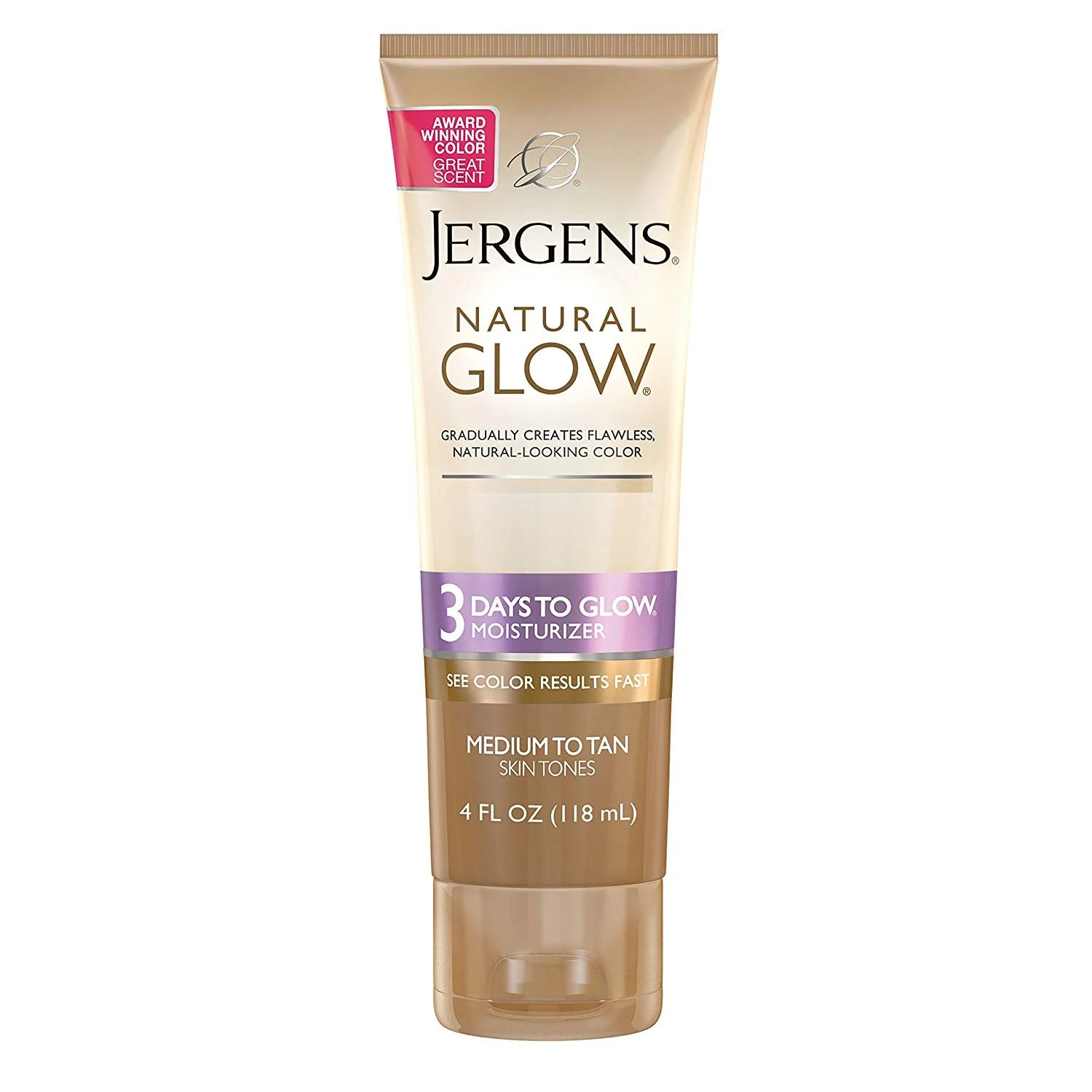 Jergens Natural Glow 3 Days to Glow Moisturizer for Body, Medium to Tan Skin Tones, 4 fl oz