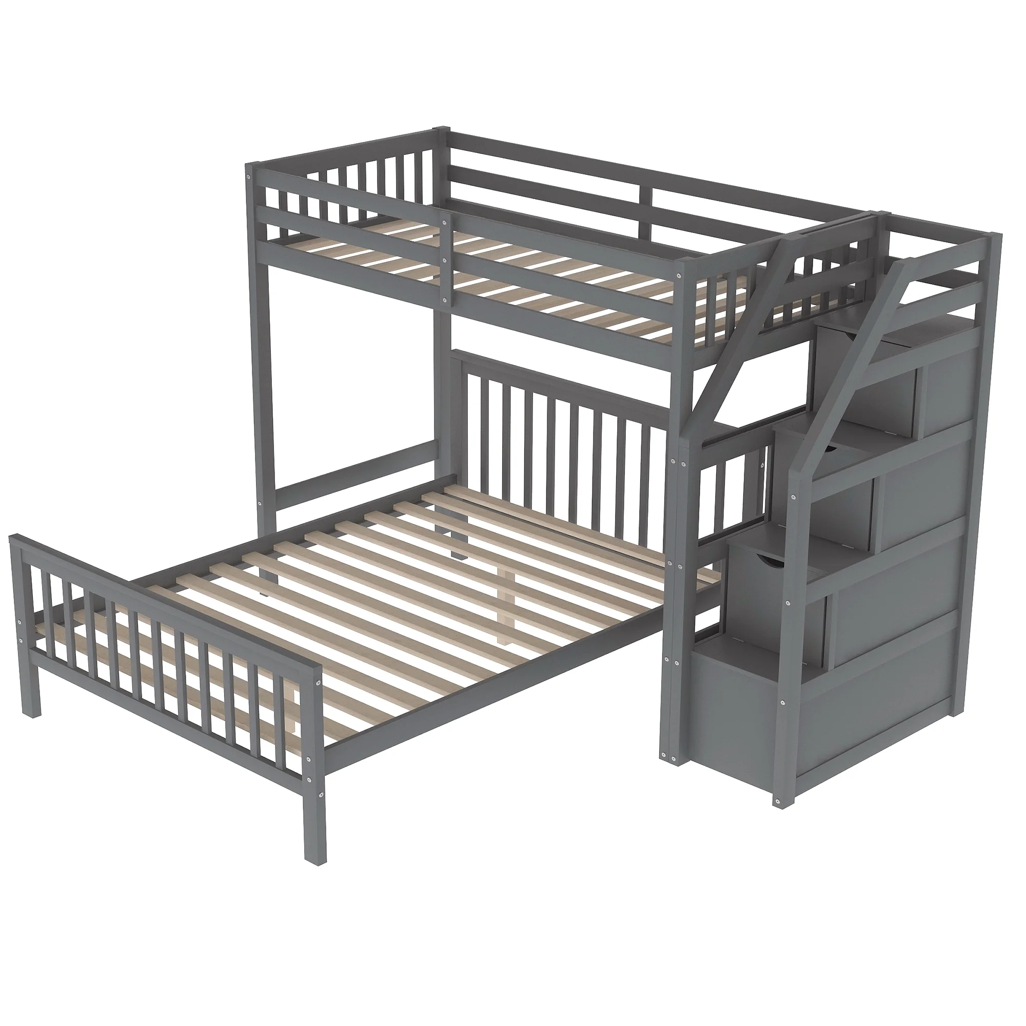 Livspace Twin over Full Loft Bed with Staircase,Gray