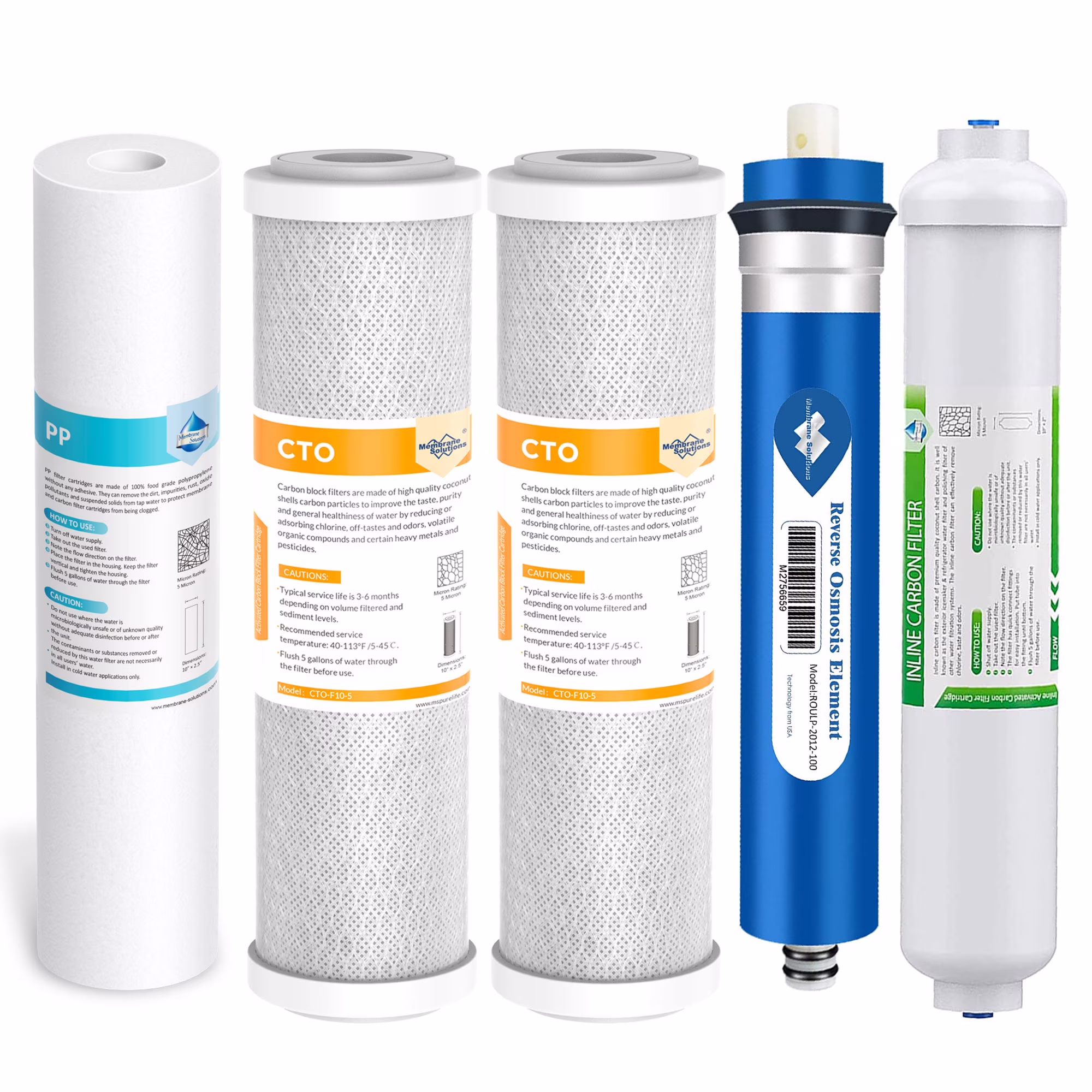 Membrane Solutions 100 GPD Complete Replacement Filter Set For Under Sink APEC 5/6/7 Stage Reverse Osmosis System