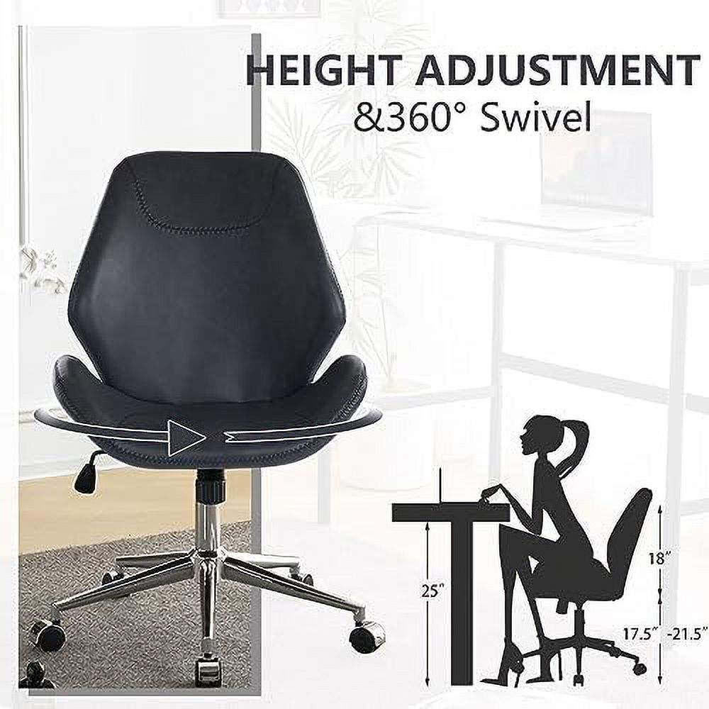 xrboomlife Armless Office Desk Chair  Mid-Back PU Leather Computer Task Chair with  Degree Swivel Wheels  Adjustable Height  Tilt  - Grey