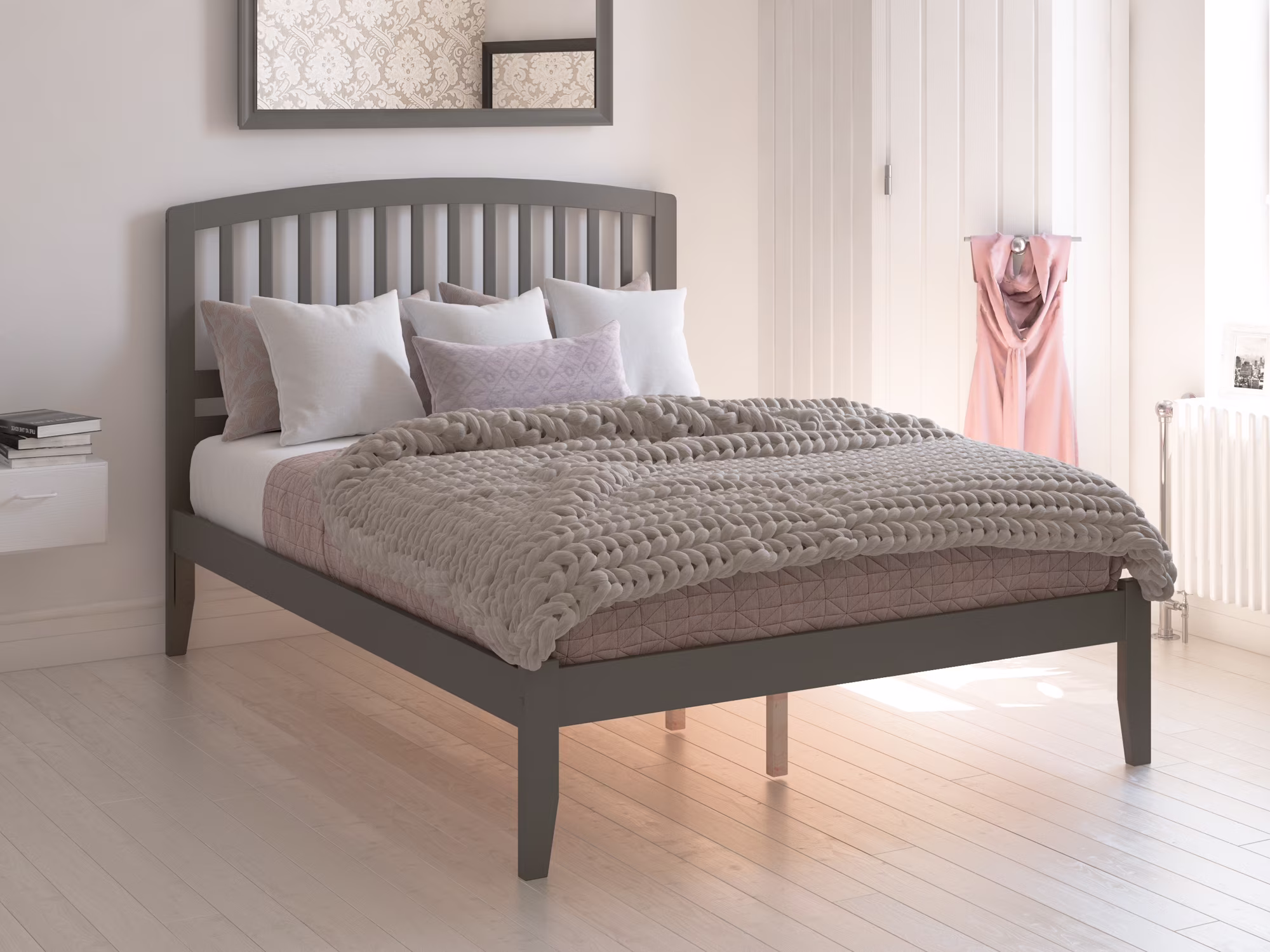 Richmond King Platform Bed with Open Foot Board in Grey