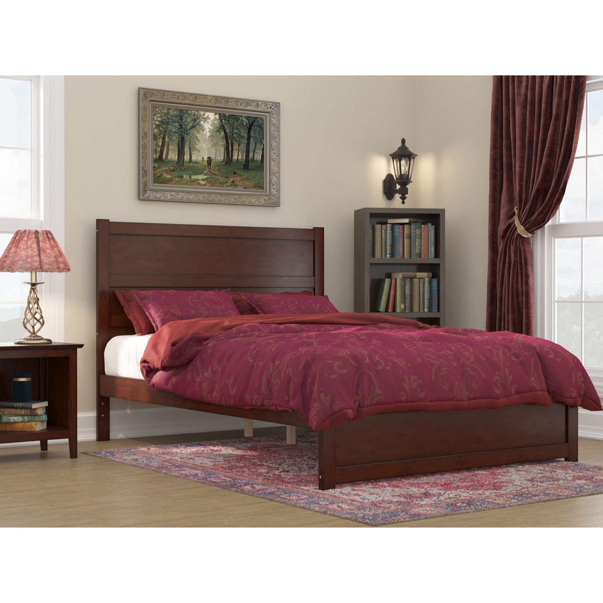 AFI NoHo Modern Solid Wood Queen Bed with Footboard with USB Charger in Walnut