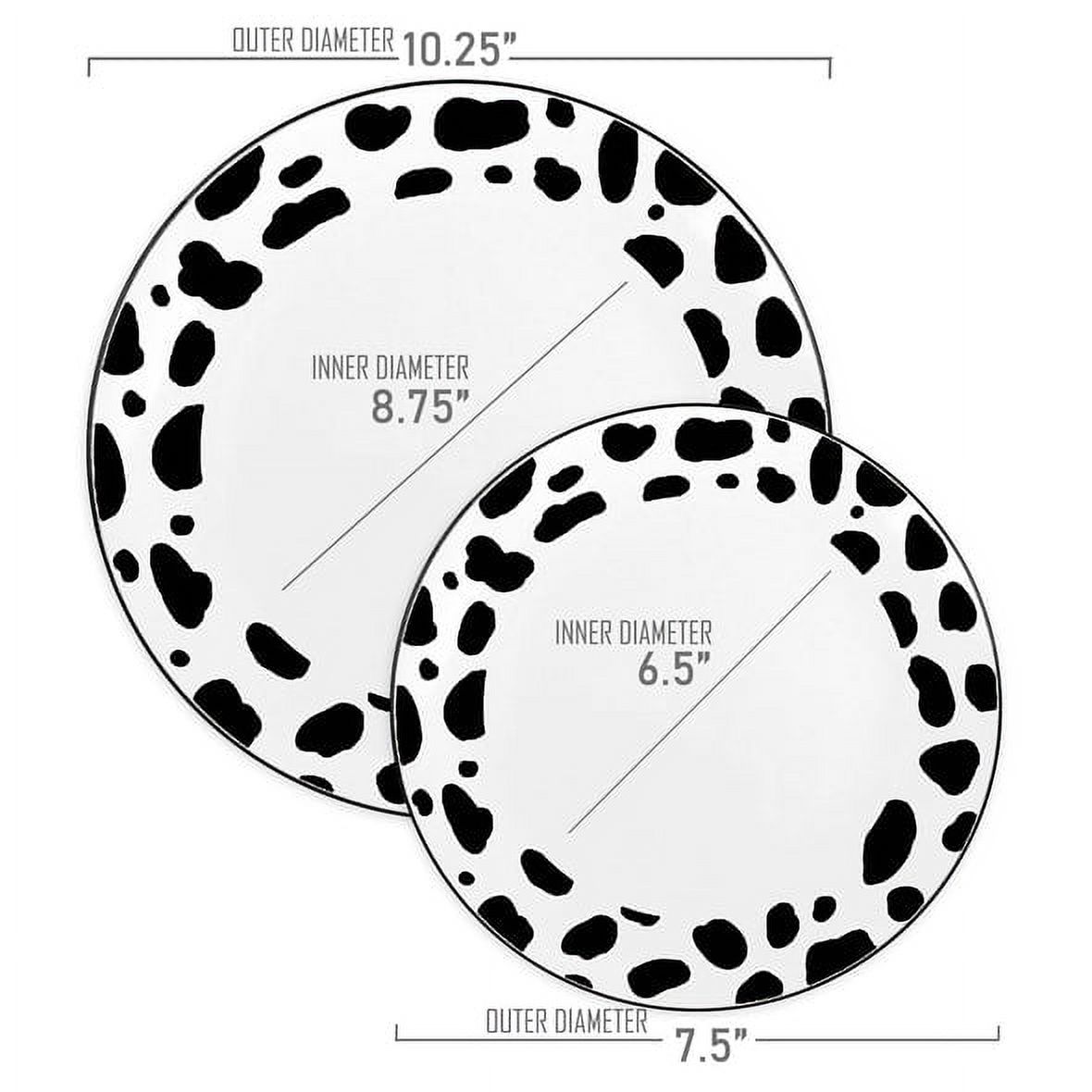 Smarty White with Black Dalmatian Spots Round Disposable Plastic Dinnerware Value Set 240ct