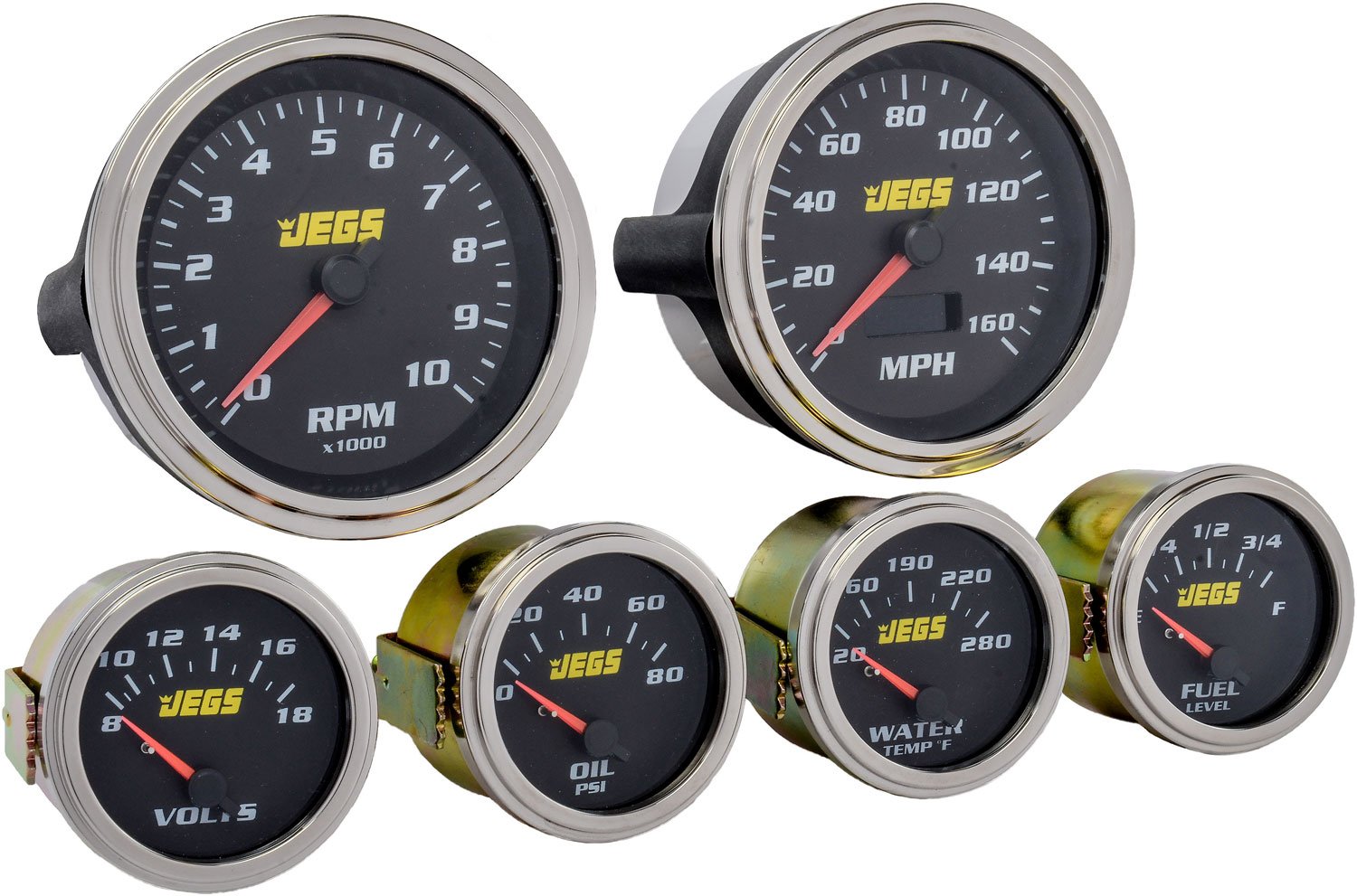 JEGS 41290 6-Gauge Set Electrical Black Analog Face White Numbers Red Pointer LE
