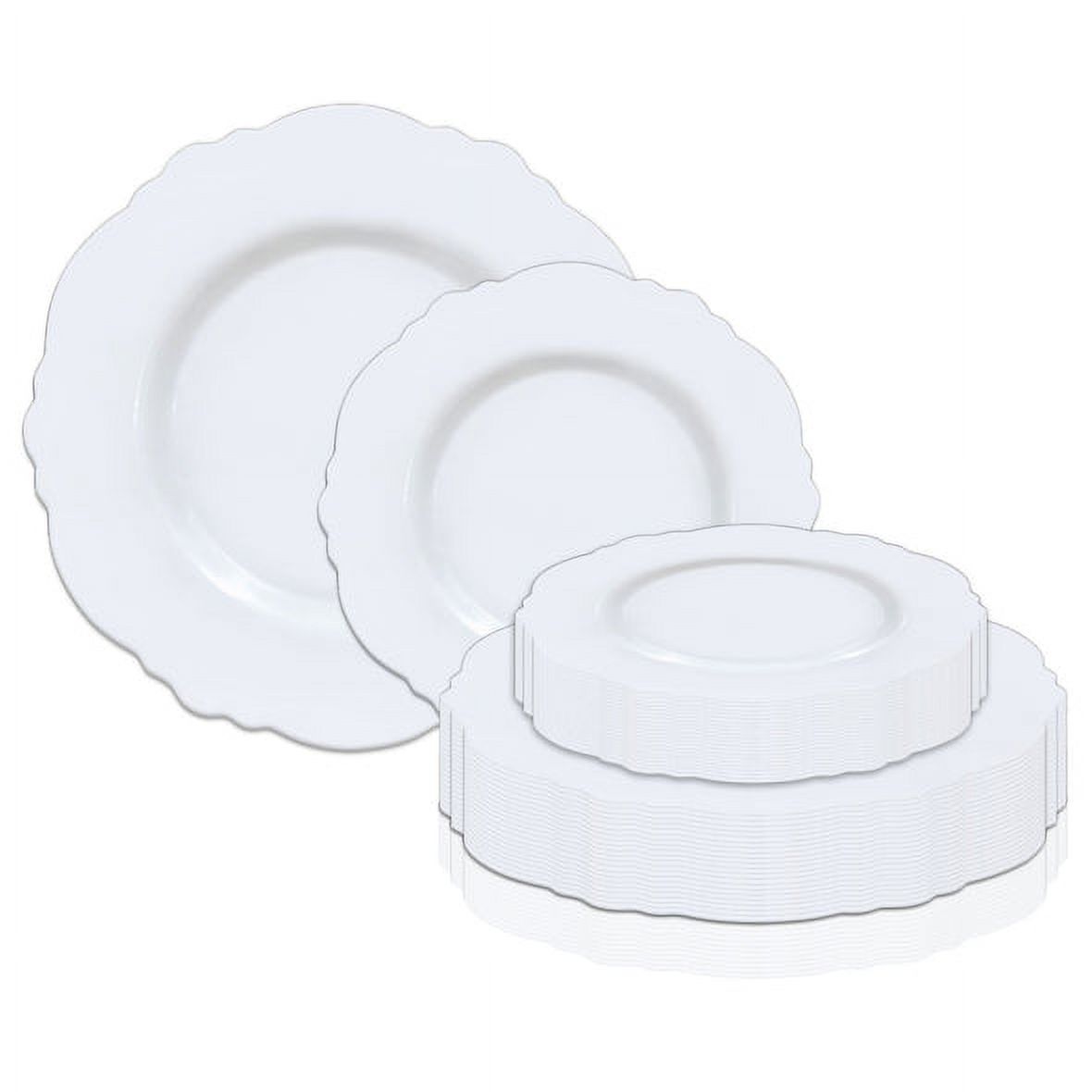 Smarty Solid White Round Blossom Disposable Plastic Dinnerware Value Set 240ct