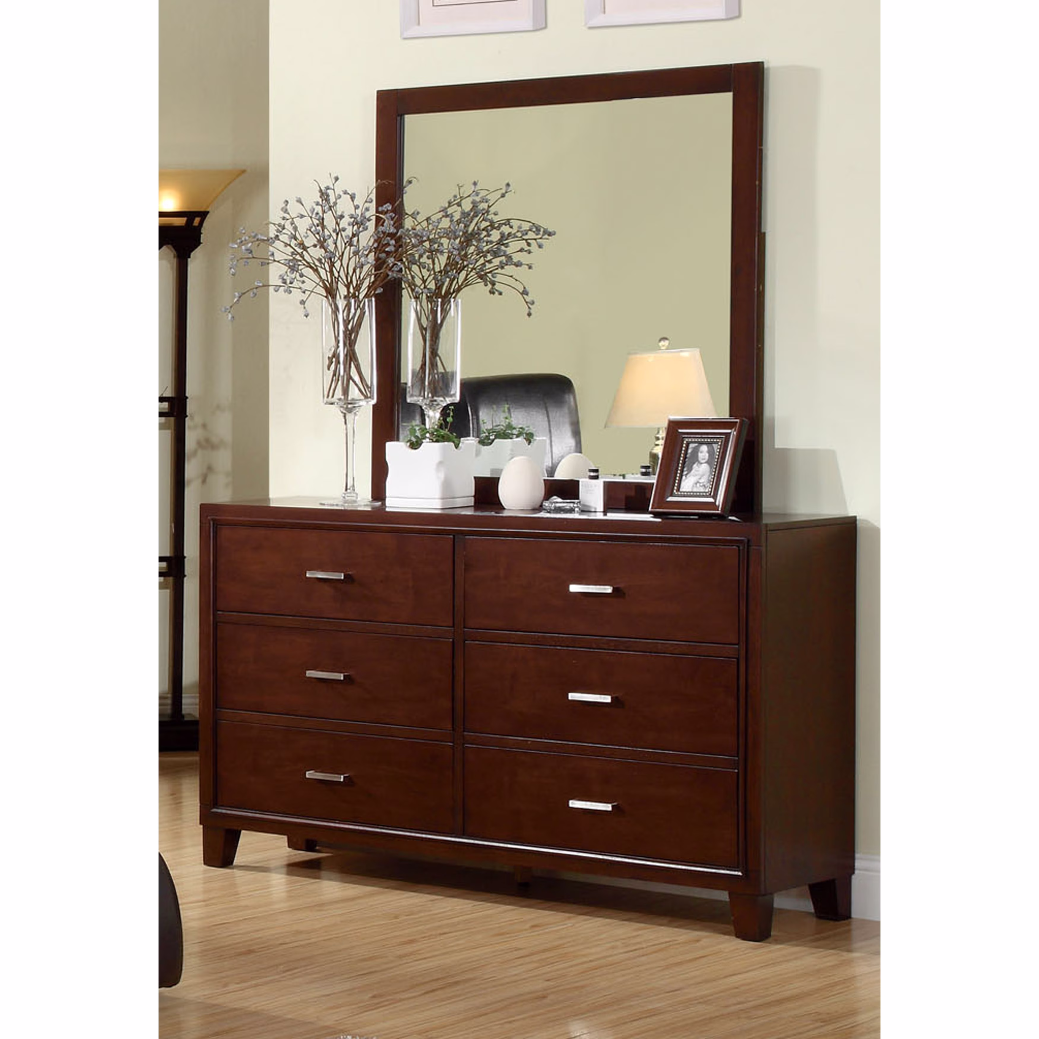 Sunjan' Brown Cherry Dresser with Mirror
