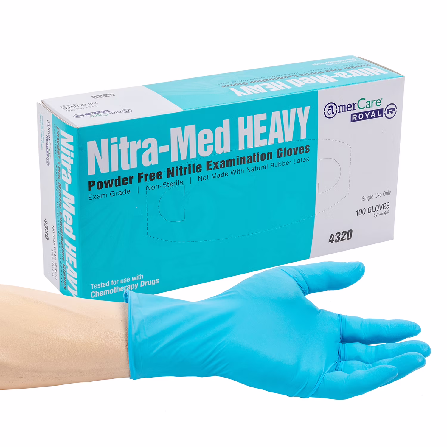 AmerCareRoyal Nitra-Med Heavy Disposable Exam Gloves, Large, Case of 1000