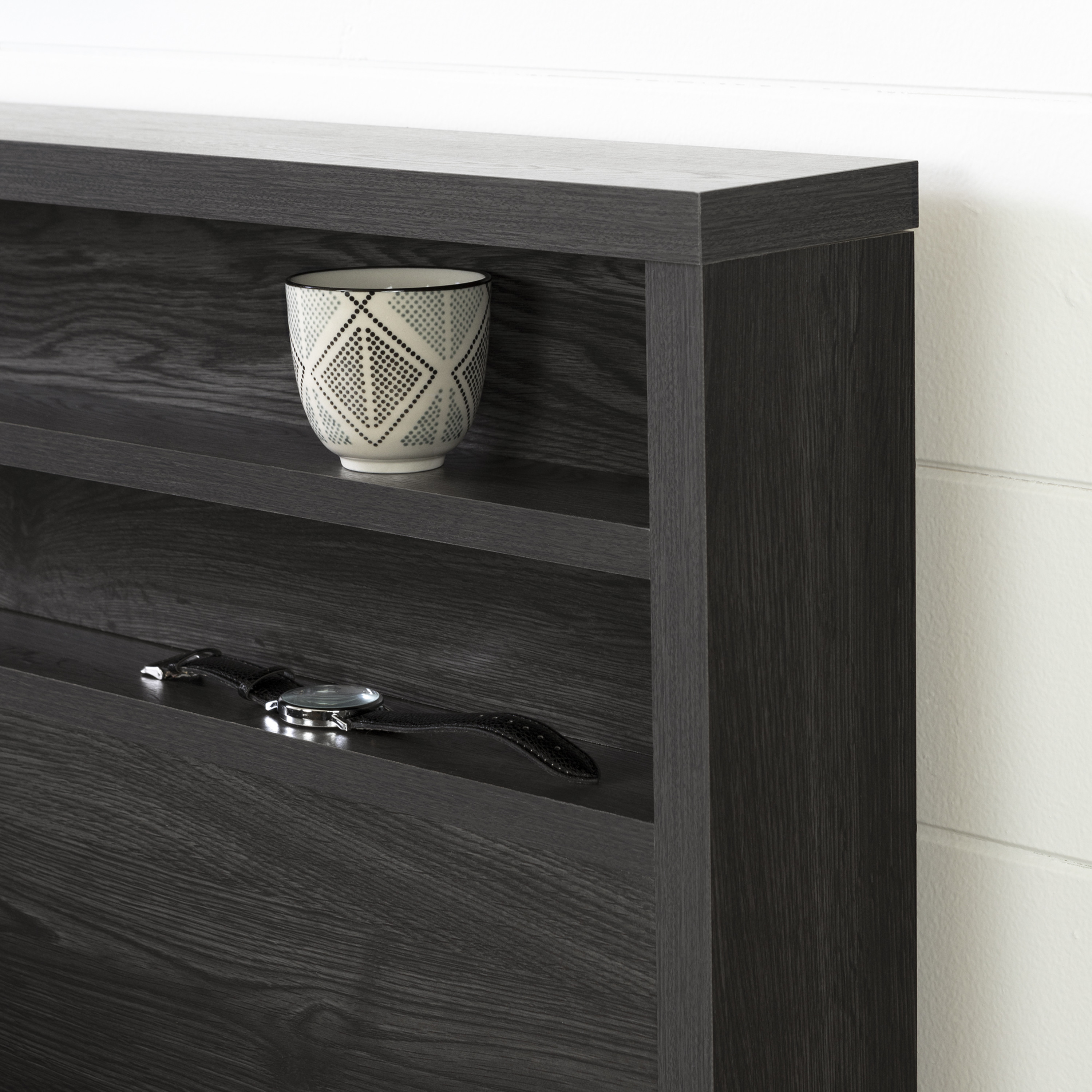 South Shore Tao Contemporary Bed and Headboard Set, Full/Queen, Gray Oak