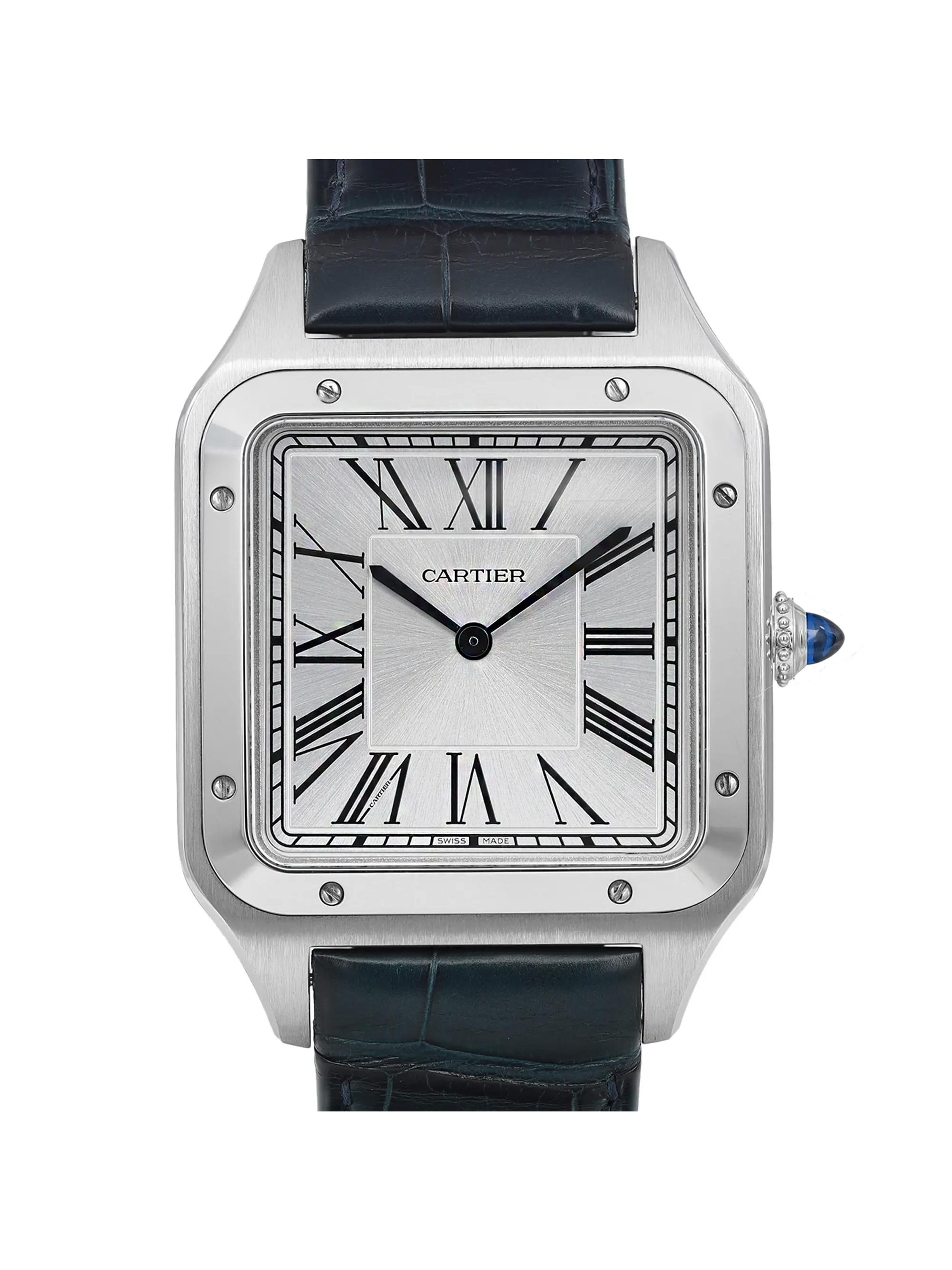 Cartier XL Santos Dumont Steel Silver Dial Hand Wind Men Watch WSSA0032