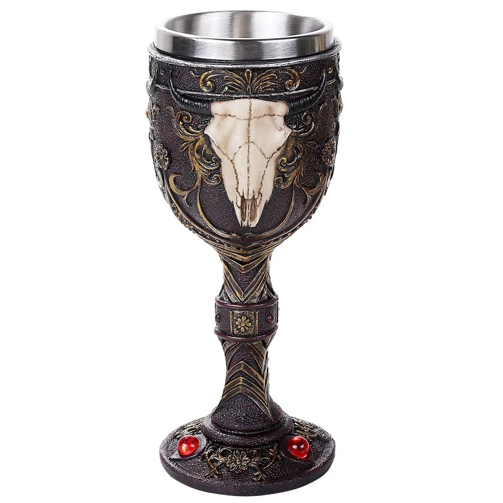 Country Western Wild Bison Horned Skull 7oz Drinking Vessel Wine Chalice Goblet