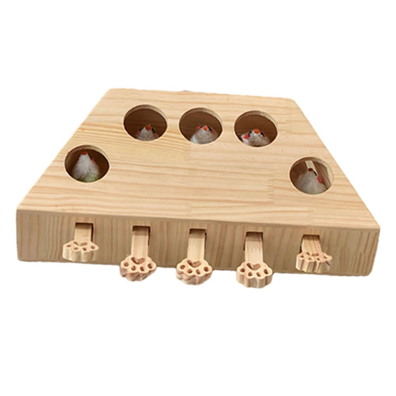 Wooden Cat Hamster Toy 5 Holes Scratching box Supplies Machine Puzzle Toy Tease Cat for Pet Hitting Hamster Playing Kitty